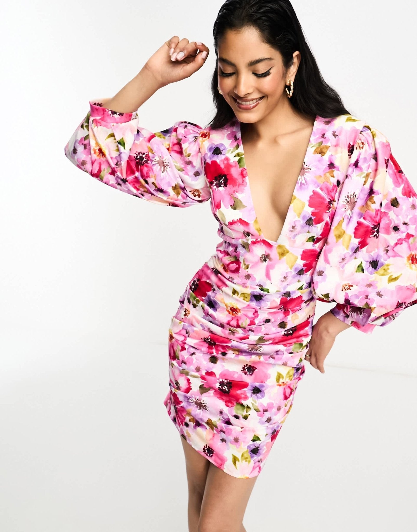 True Violet mini puff sleeve dress in floral - ASOS Sample Sale