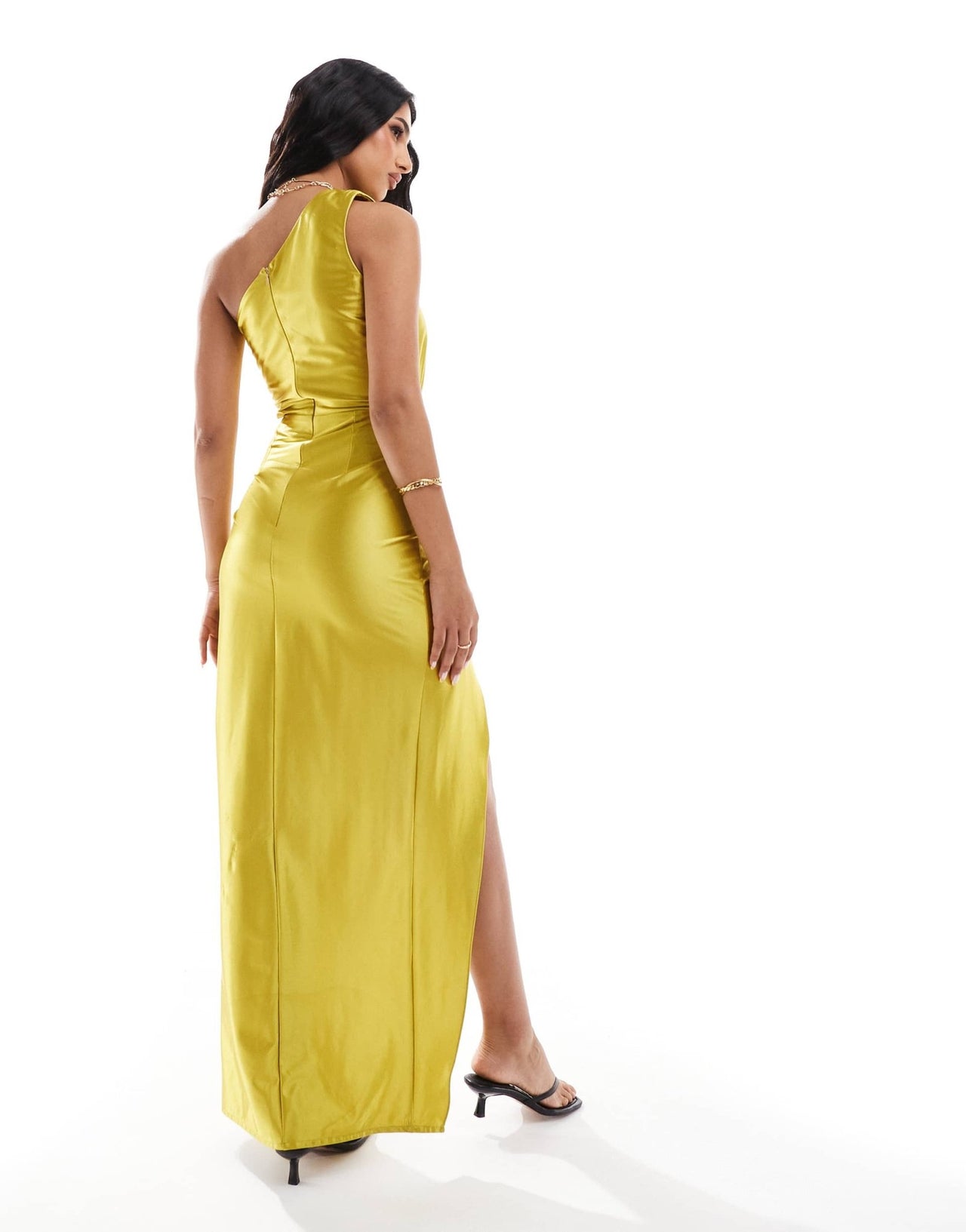 True Violet one shoulder jersey satin cut out maxi dress in chartreuse - ASOS Sample Sale