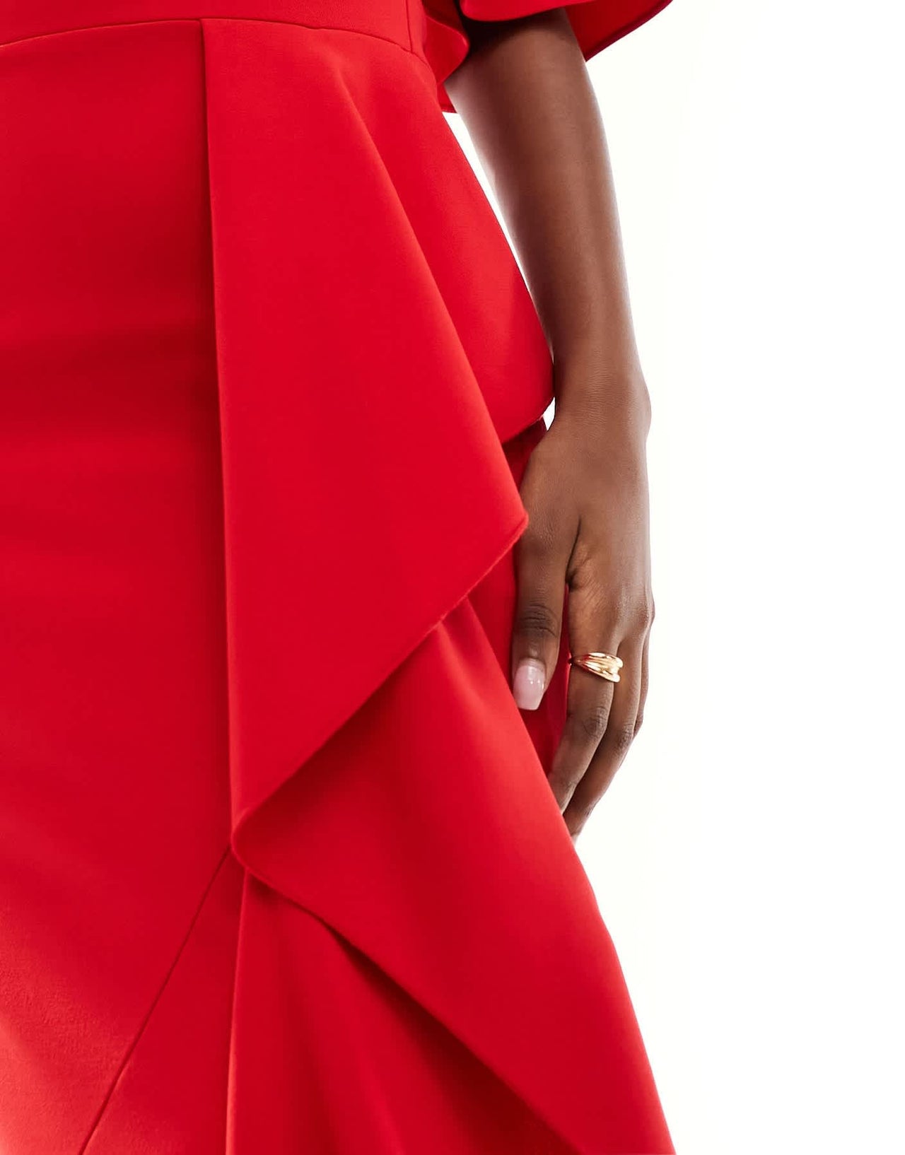 True Violet ruffle bardot maxi dress in red - ASOS Sample Sale