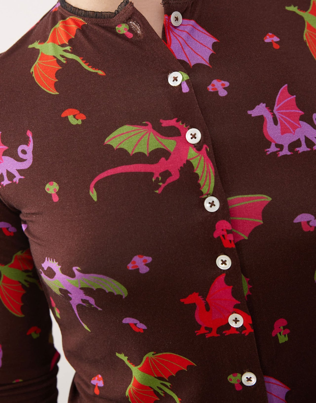 Tyler McGillivary dragon print button through cardigan in brown - ASOS Sample Sale