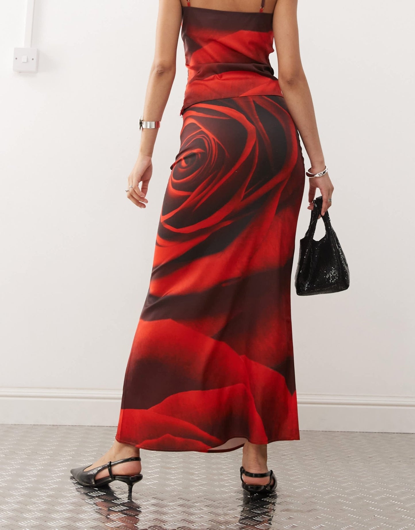 Tyler McGillivary rose print satin midi skirt co - ord in red - ASOS Sample Sale