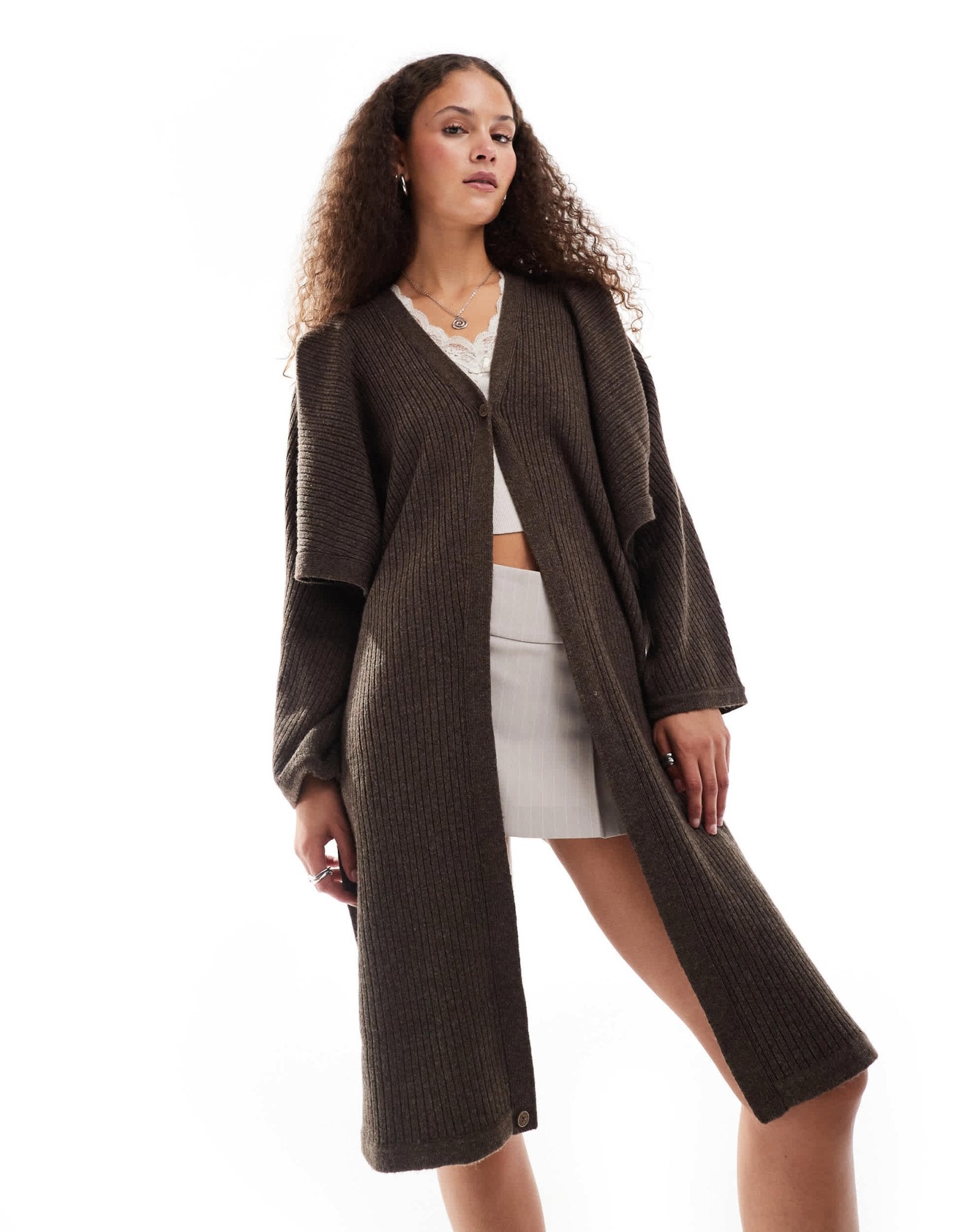 Urban Revivo drape effect cardigan in brown - ASOS Sample Sale