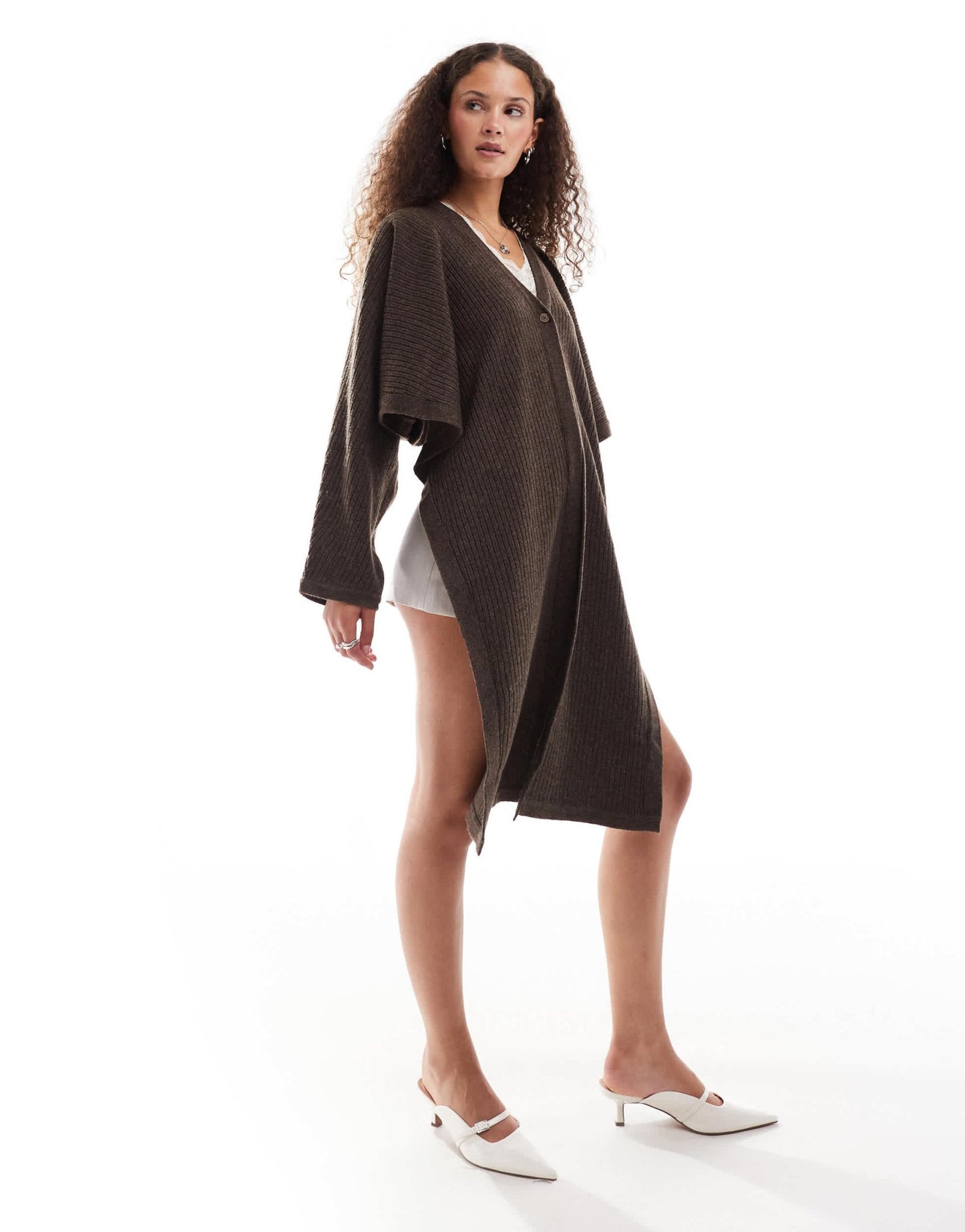 Urban Revivo drape effect cardigan in brown - ASOS Sample Sale