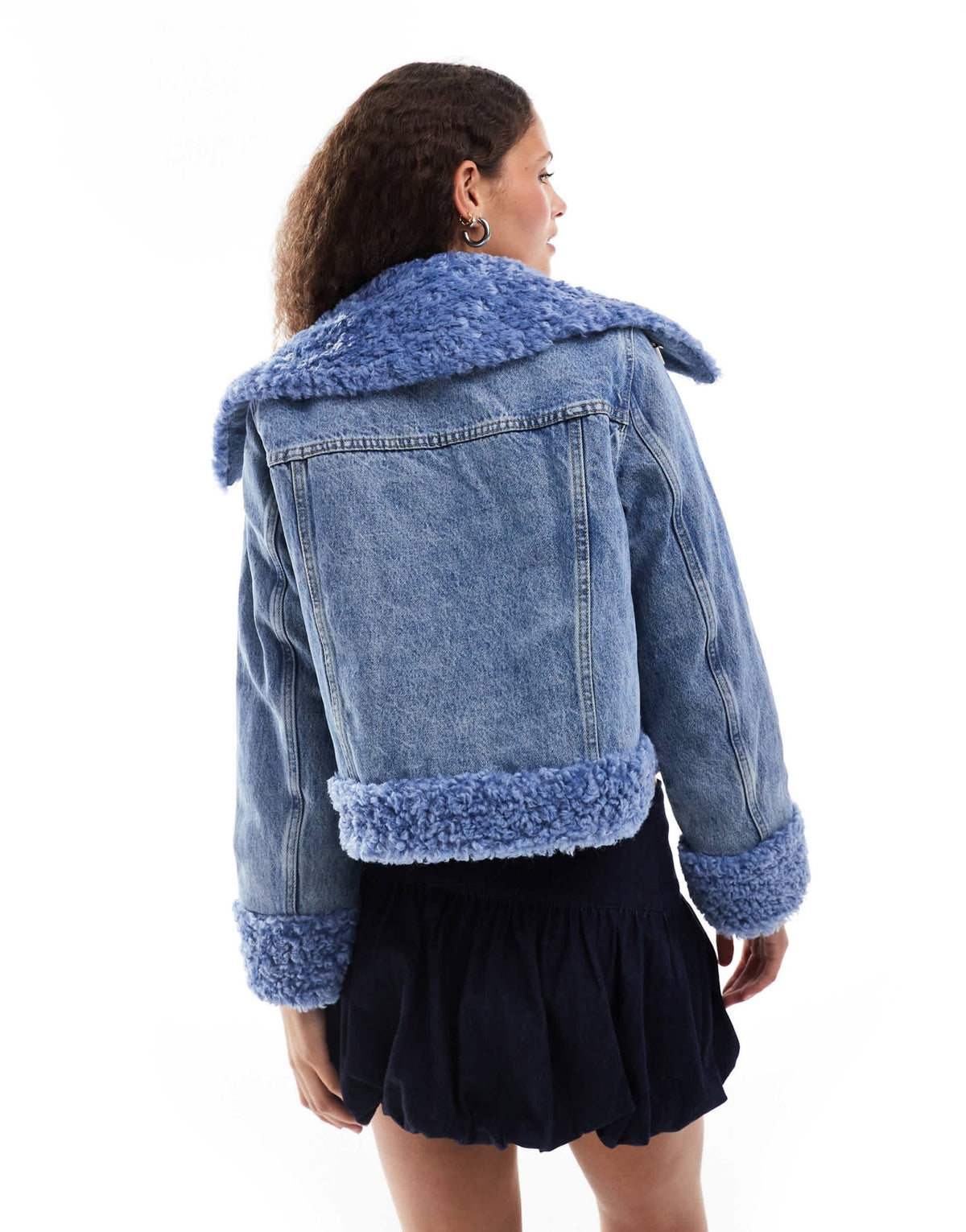 Urban Revivo faux shearling boxy denim jacket in stone blue - ASOS Sample Sale