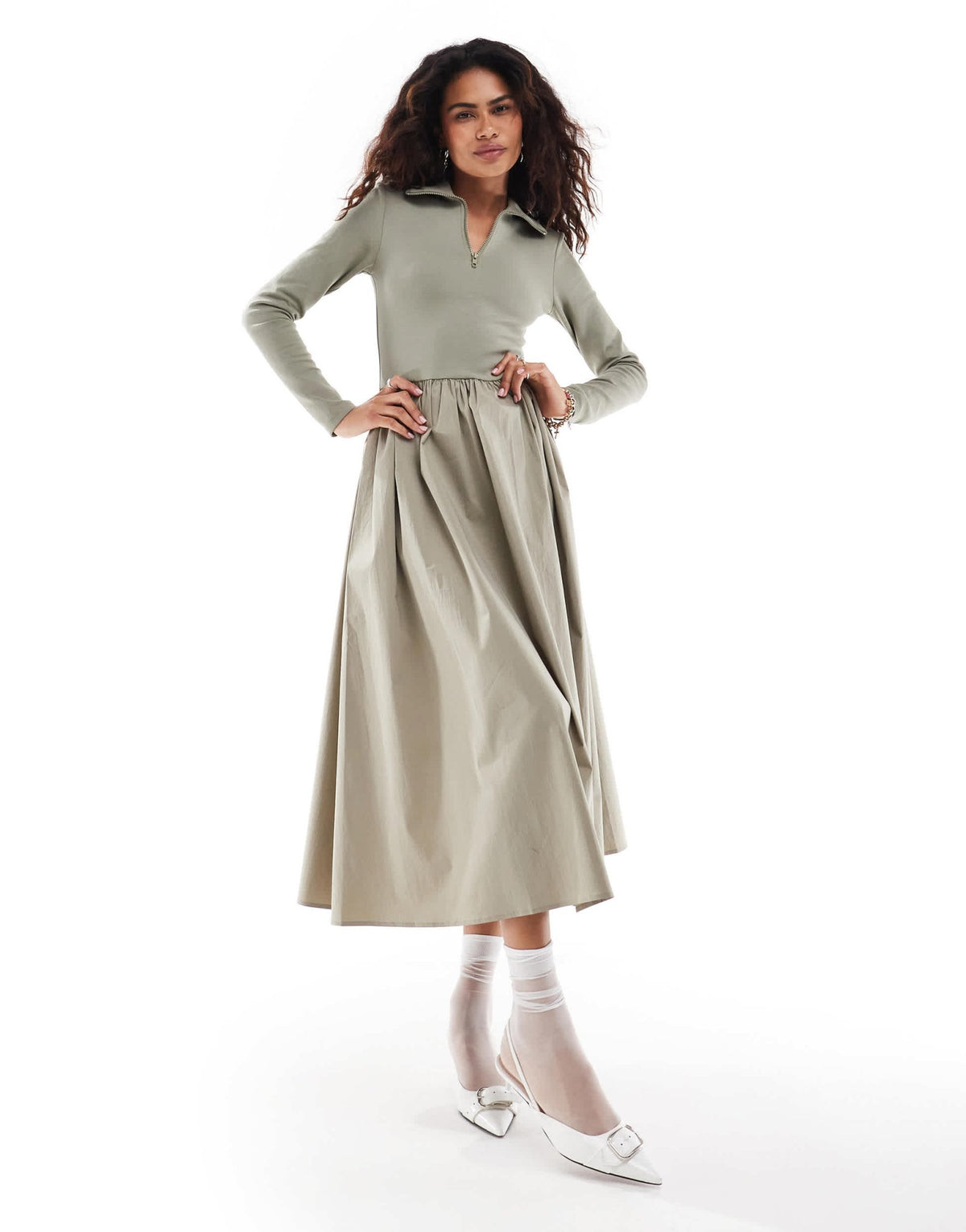 Urban Revivo half zip collar detail midaxi dress in taupe - ASOS Sample Sale