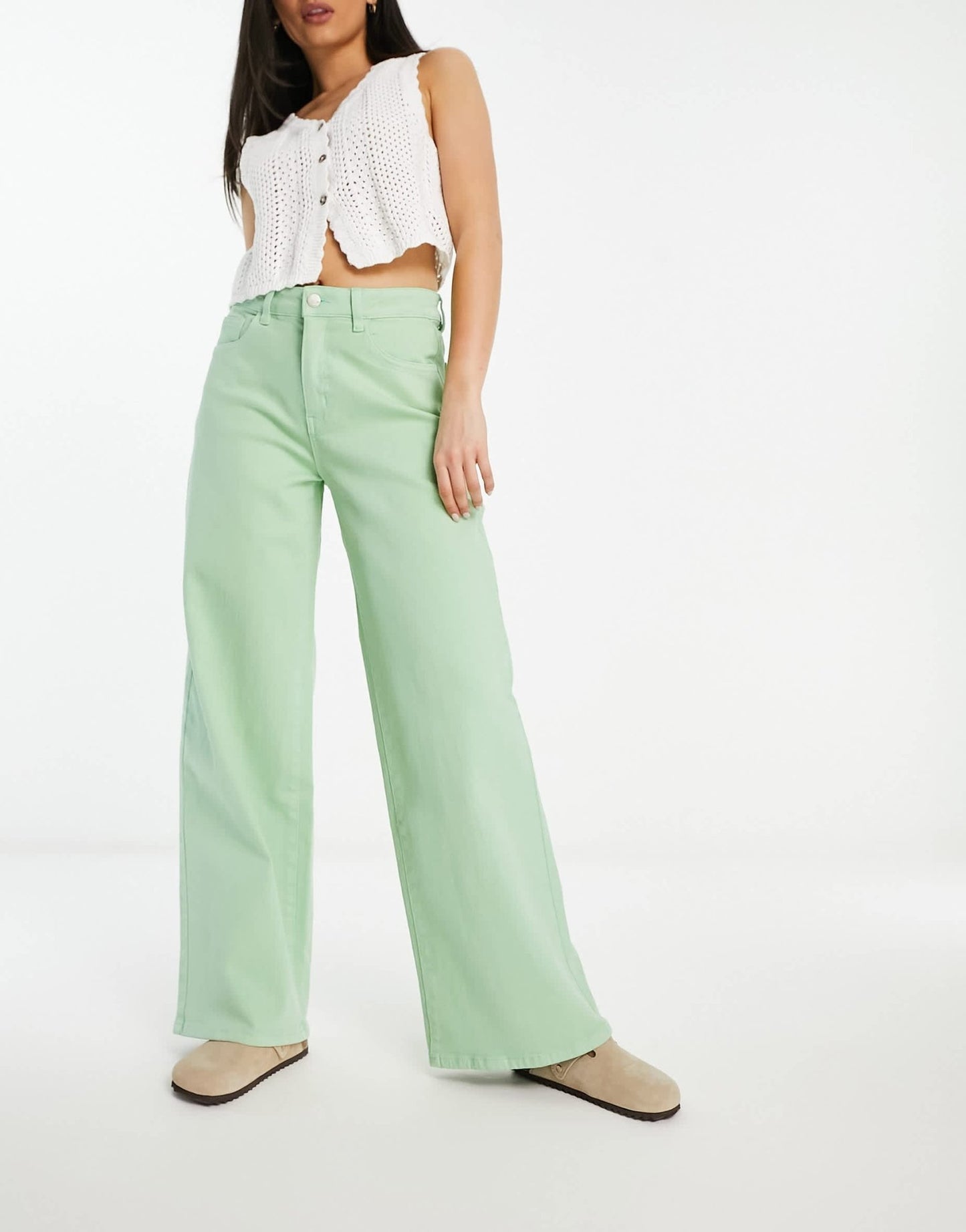 Urban Revivo wide leg jeans in pastel green - ASOS Sample Sale