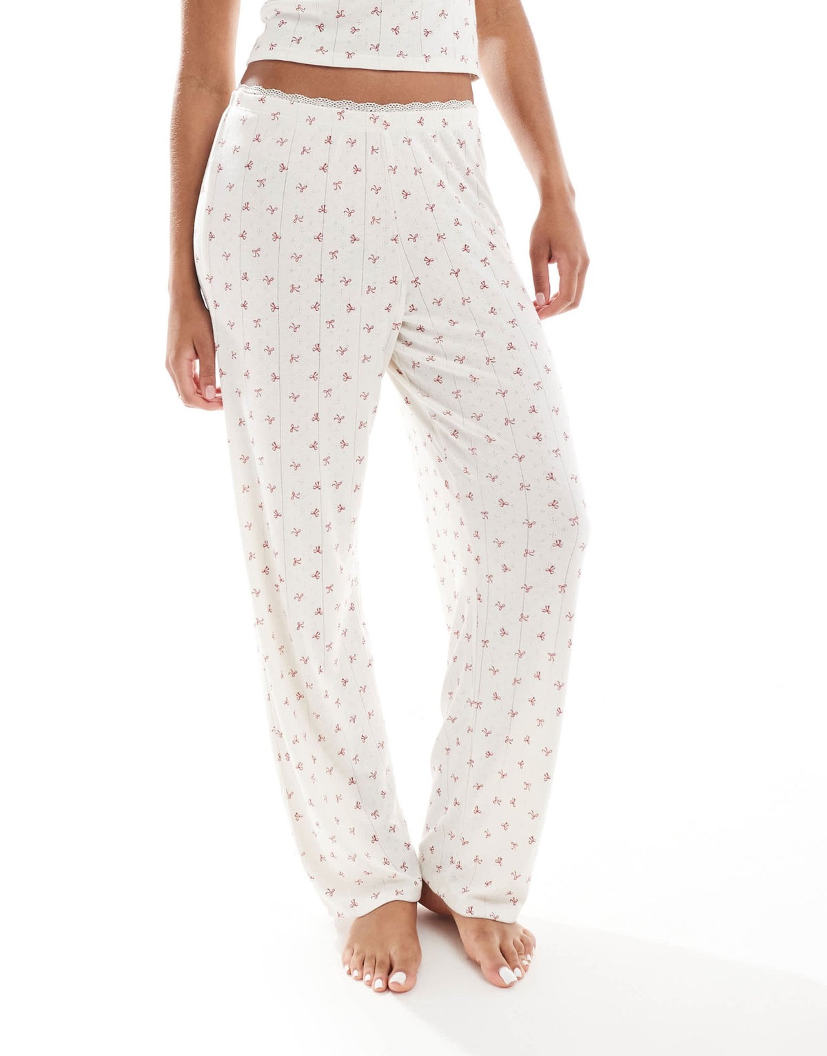 Urban Threads bow printed pointelle pyjama trouser in beige - ASOS Sample Sale