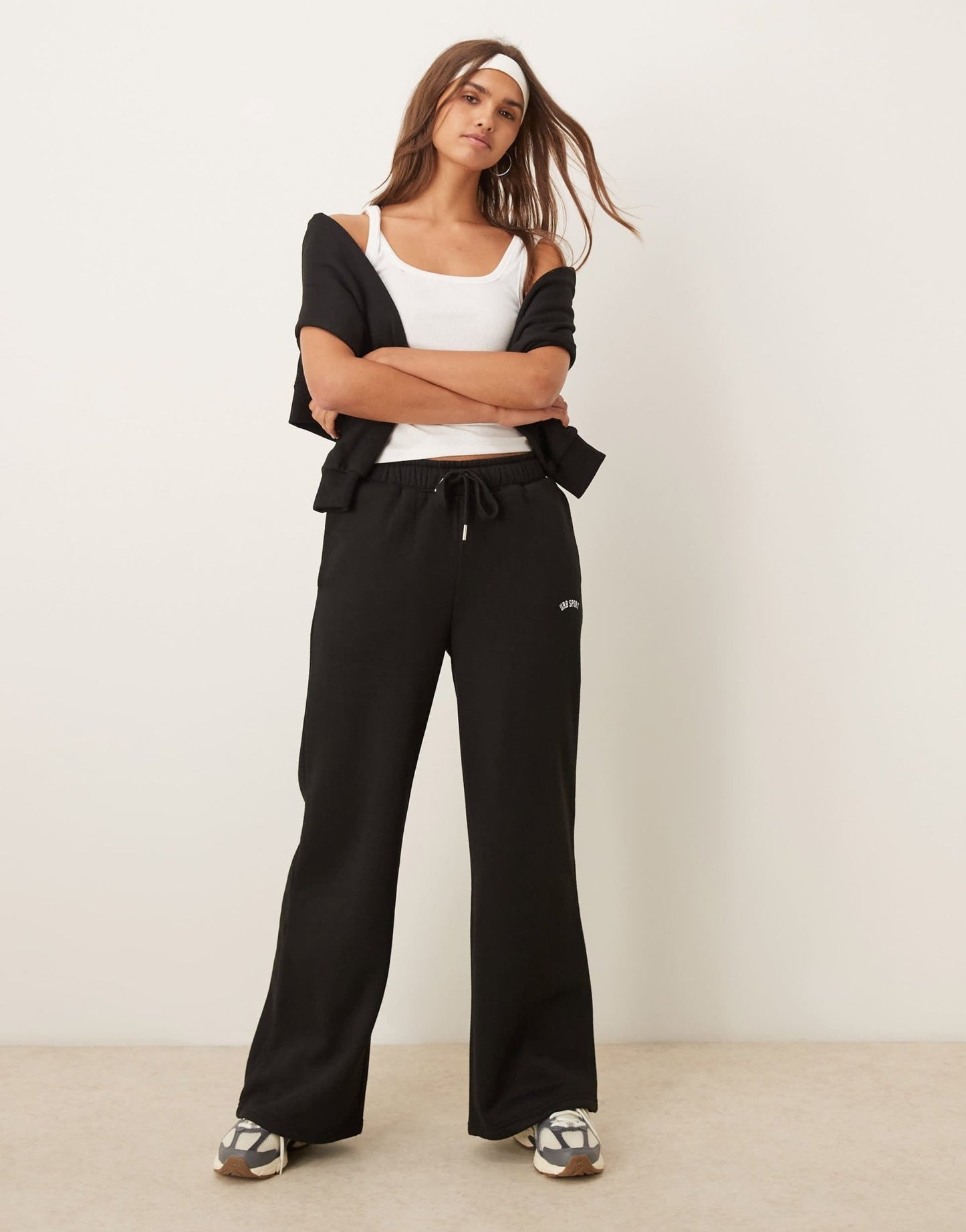 Urban Threads lounge sporty wide leg jogger in black - ASOS Sample Sale