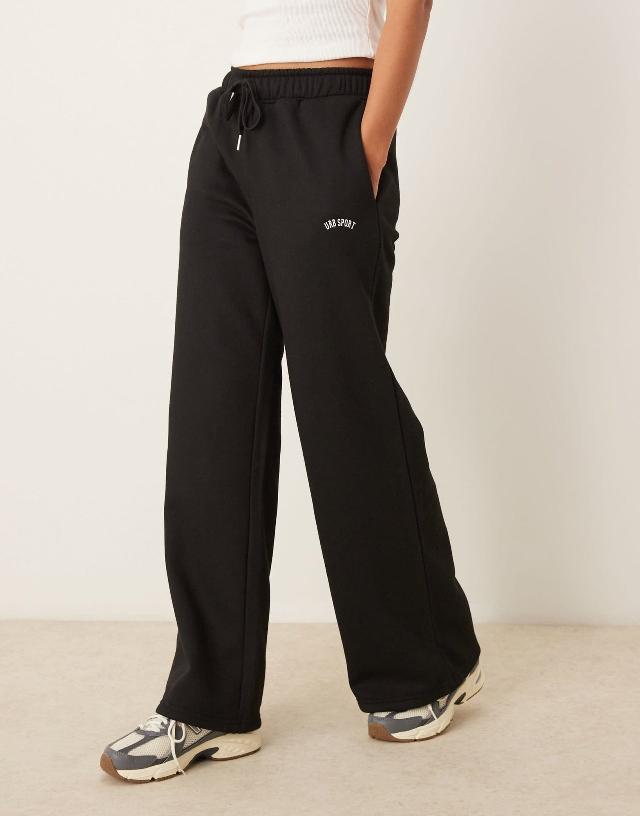 Urban Threads lounge sporty wide leg jogger in black - ASOS Sample Sale