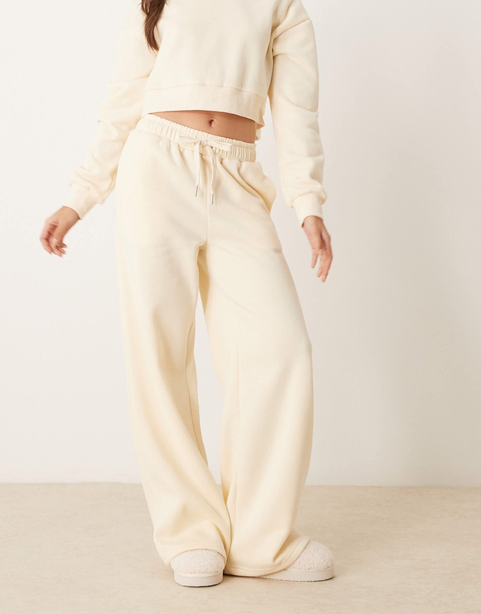 Urban Threads lounge sporty wide leg jogger in cream - ASOS Sample Sale