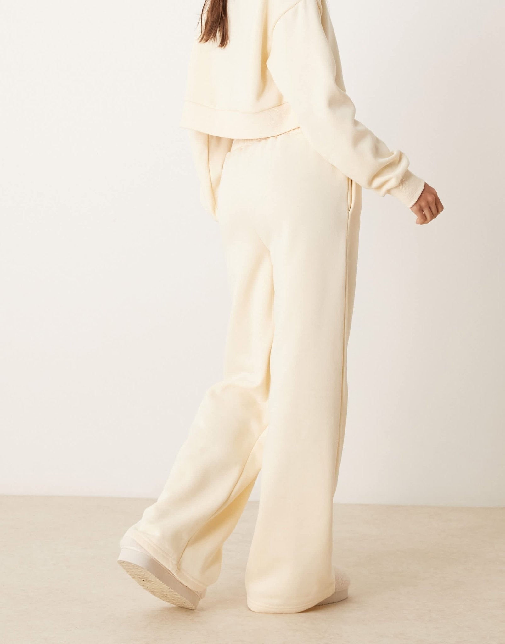 Urban Threads lounge sporty wide leg jogger in cream - ASOS Sample Sale