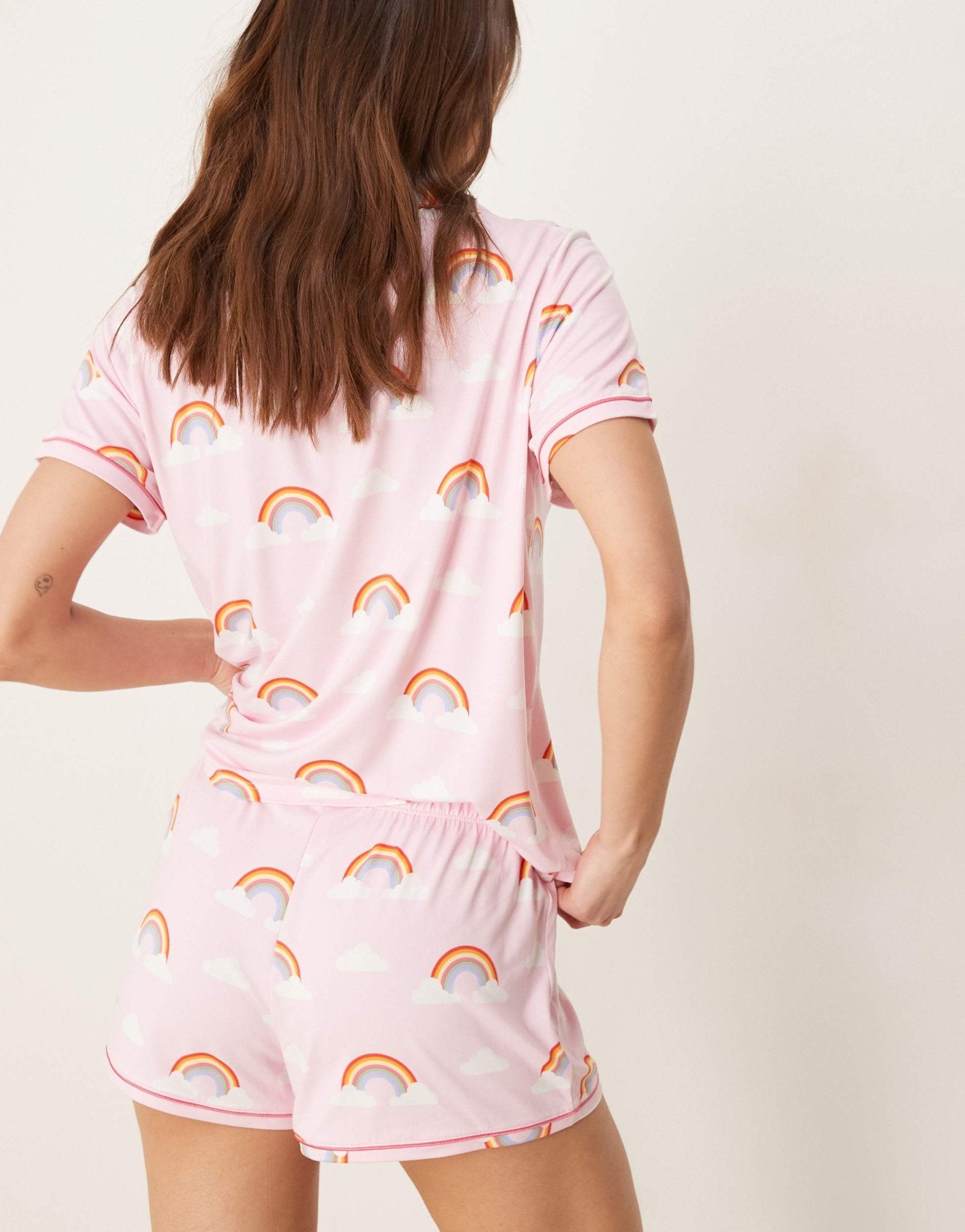 Urban Threads revere pyjama short sleeve shirt and shorts in rainbow print - ASOS Sample Sale