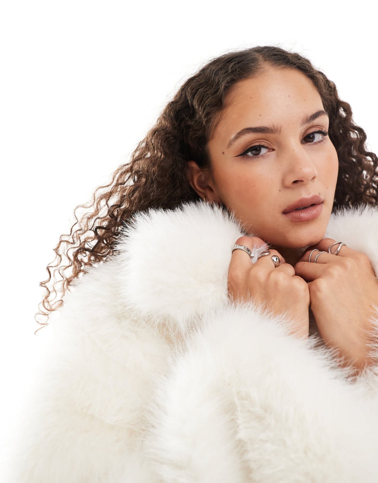Urbancode monster faux fur maxi coat in cream - ASOS Sample Sale