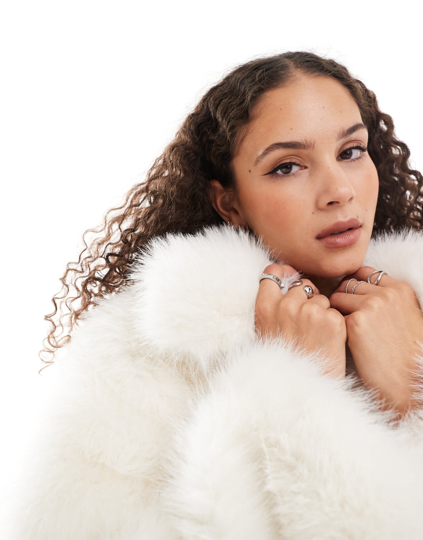 Urbancode monster faux fur maxi coat in cream - ASOS Sample Sale