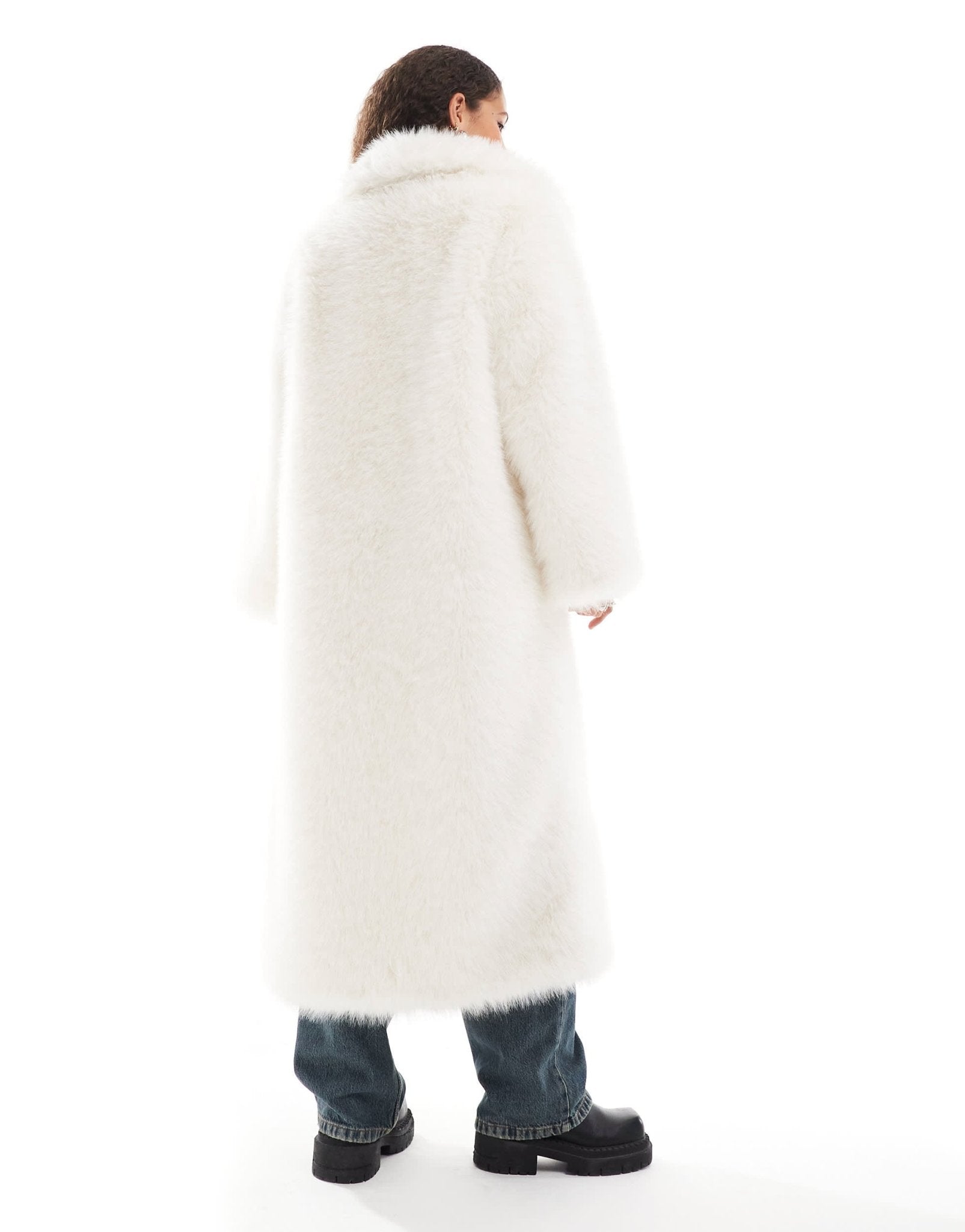 Urbancode monster faux fur maxi coat in cream - ASOS Sample Sale