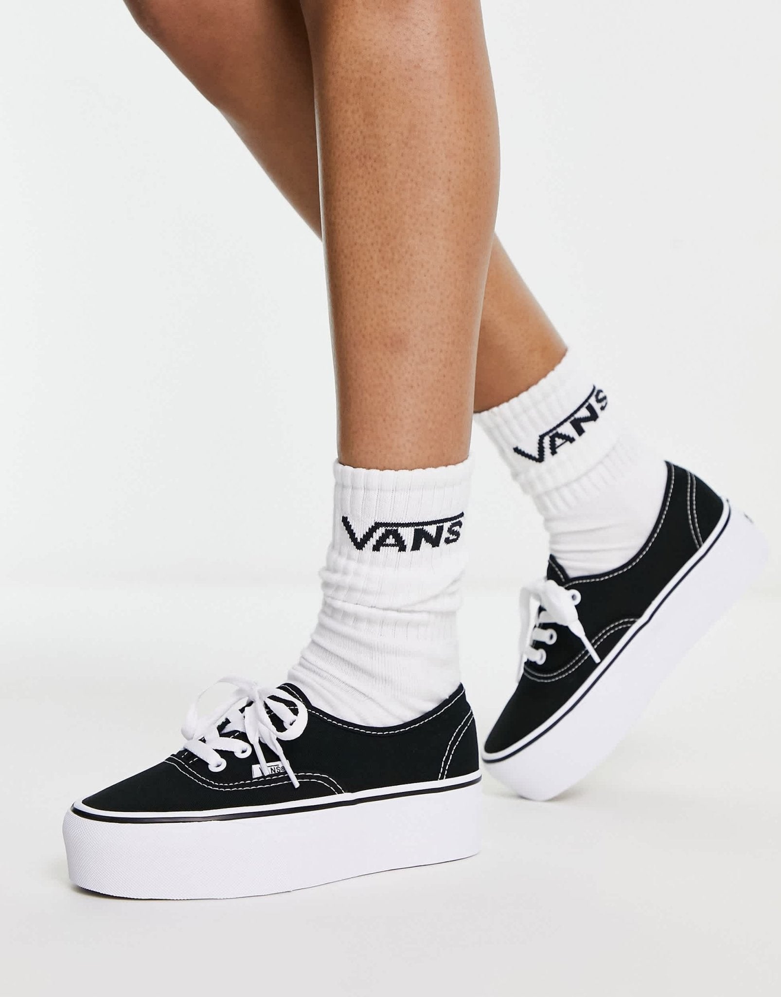 Vans Authentic Stackform Platform trainers in black and white – ASOS ...