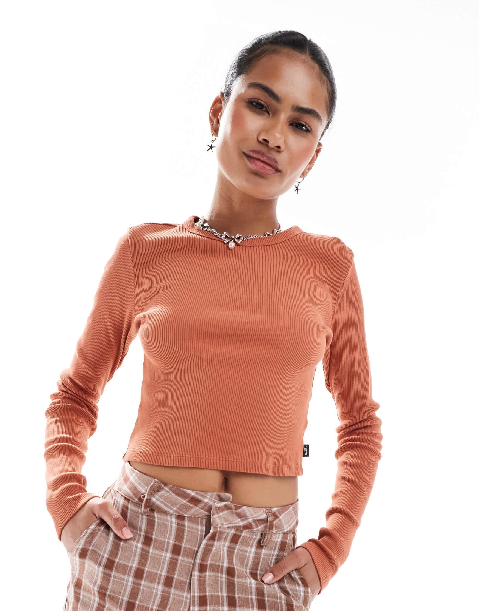 Vans drew ribbed long sleeve top in burnt orange - ASOS Sample Sale