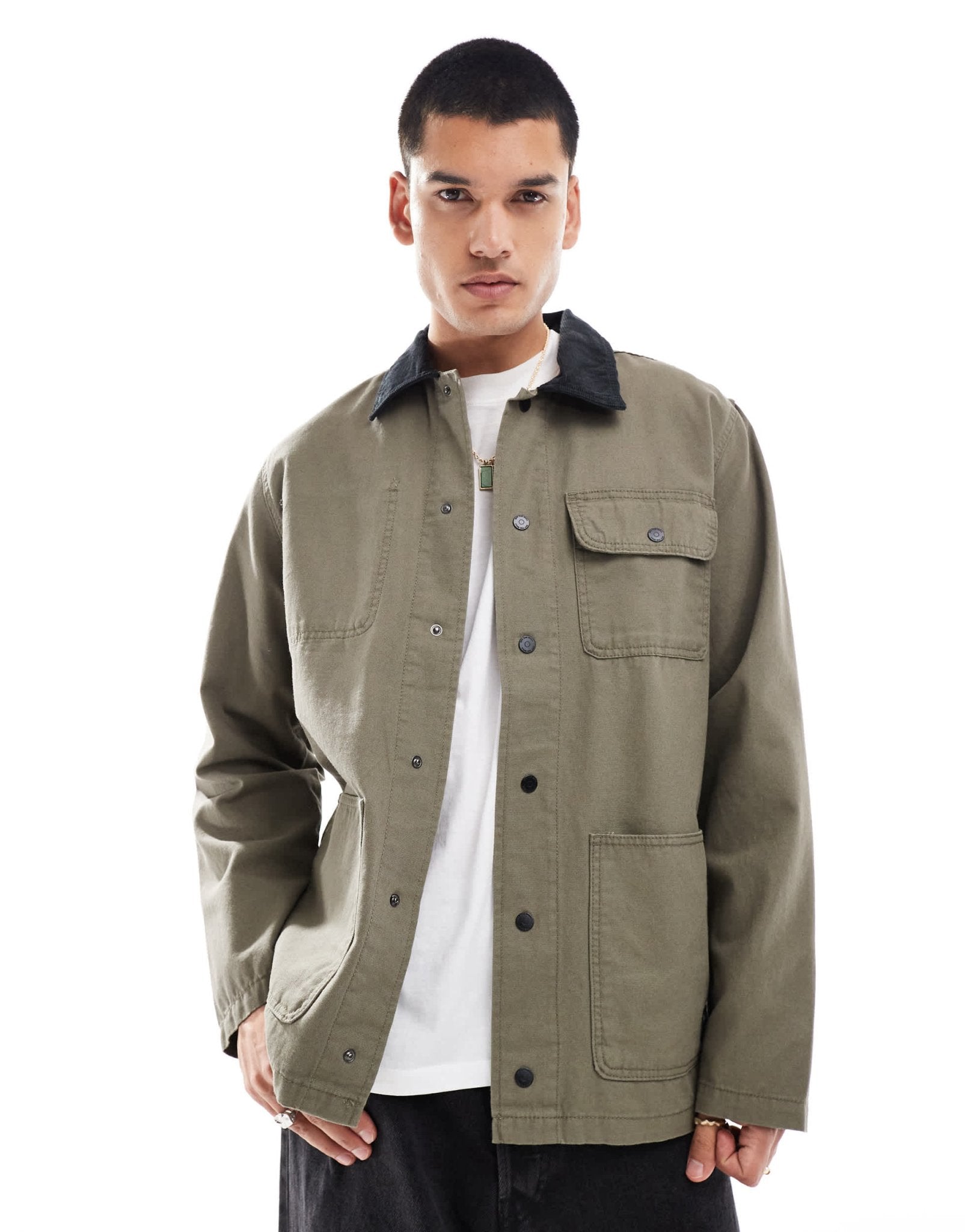 Vans drill chore jacket in mid brown with black collar - ASOS Sample Sale
