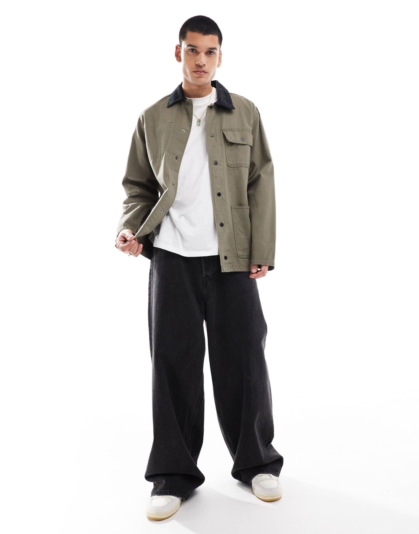 Vans drill chore jacket in mid brown with black collar - ASOS Sample Sale