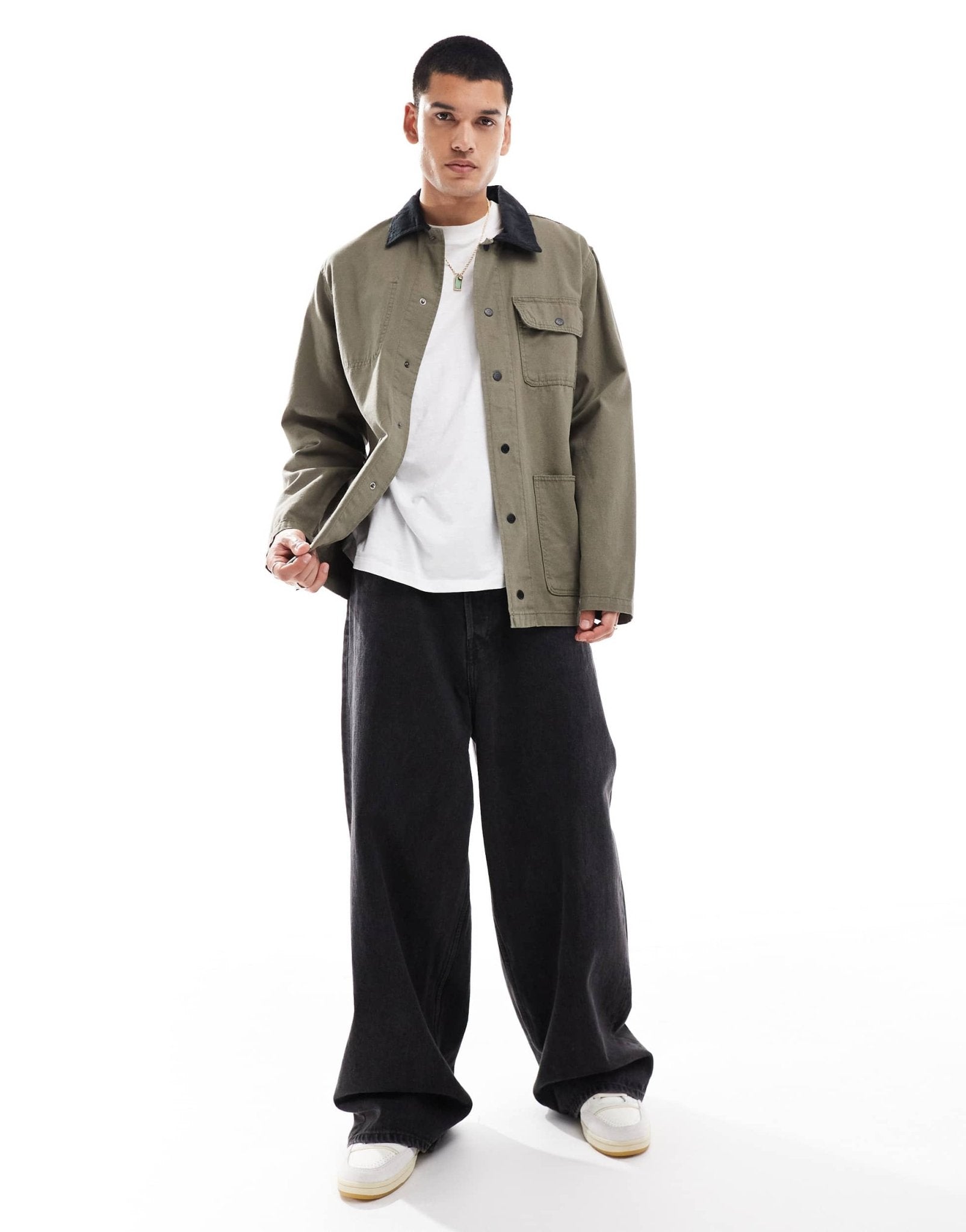 Vans drill chore jacket in mid brown with black collar - ASOS Sample Sale