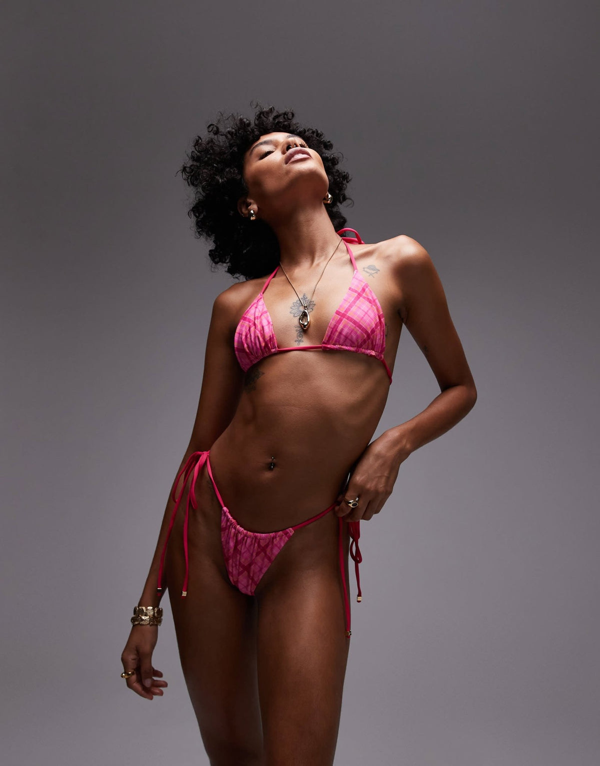 VDM check print reversible tie side bikini bottoms in sherbet pink - ASOS Sample Sale
