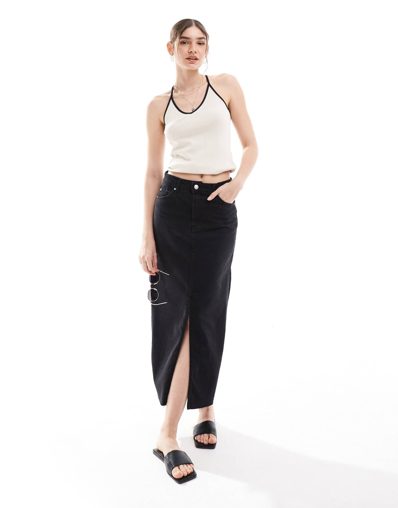 Vero Moda Aware tank top with contrast trim in white and black - ASOS Sample Sale