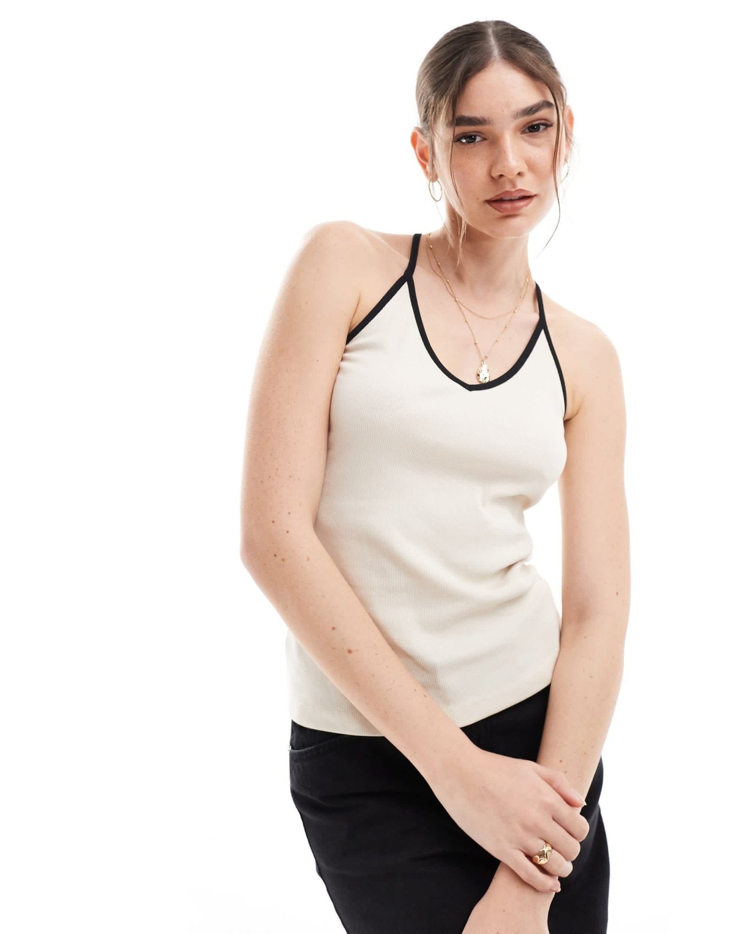 Vero Moda Aware tank top with contrast trim in white and black - ASOS Sample Sale