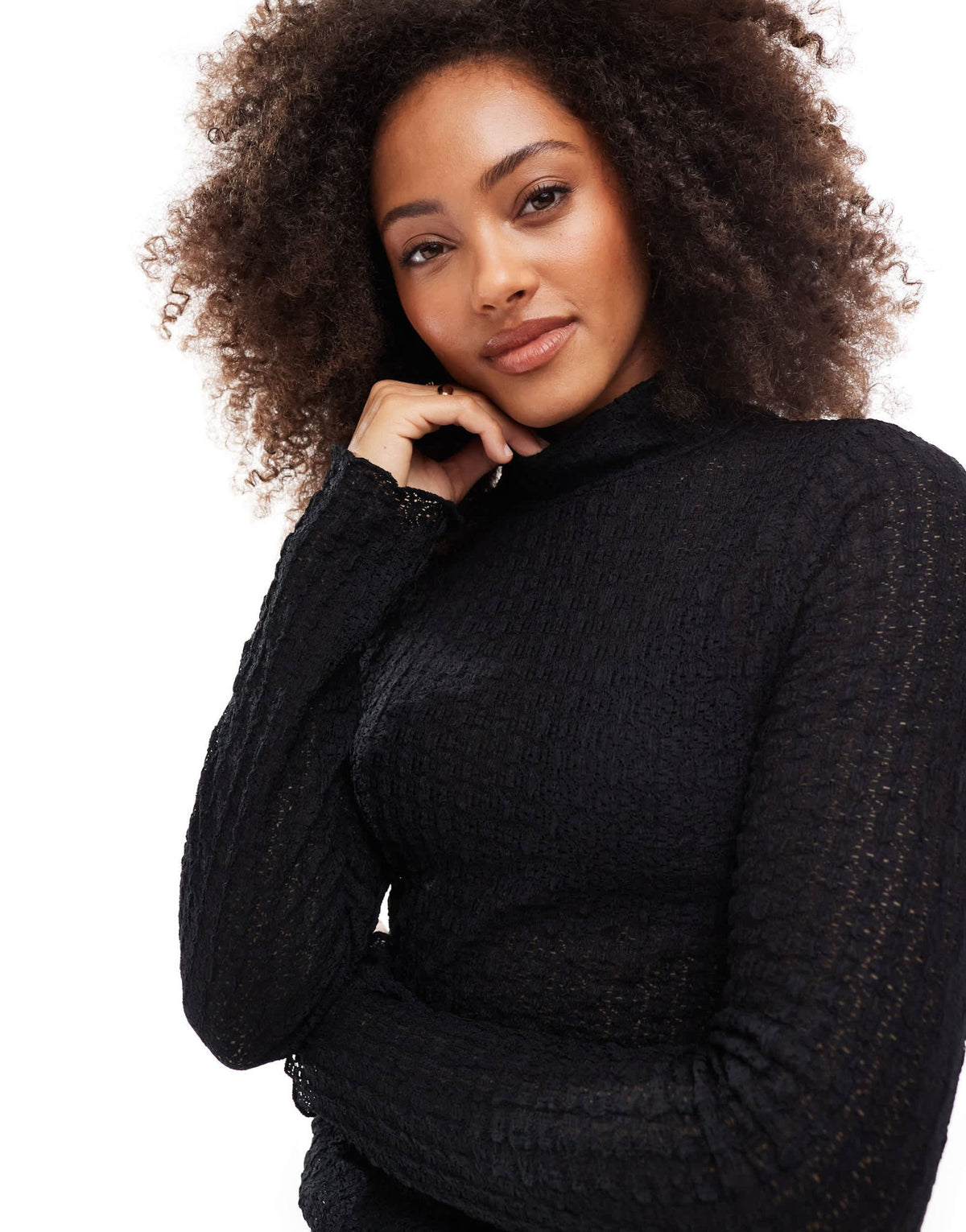 Vero Moda Aware textured long sleeved high neck top in black - ASOS Sample Sale