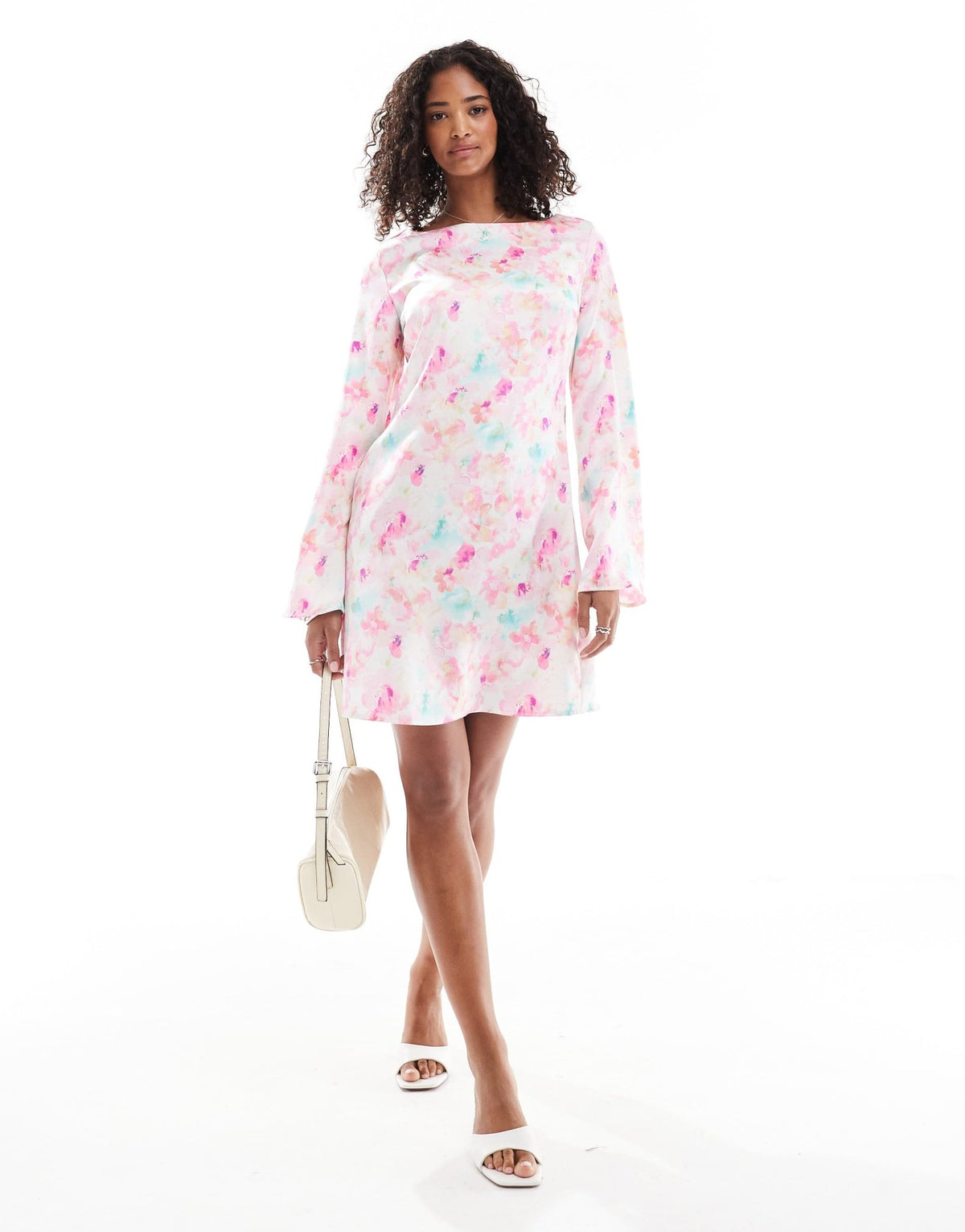Vero Moda bell sleeve satin mini dress in cherry blossom print - ASOS Sample Sale