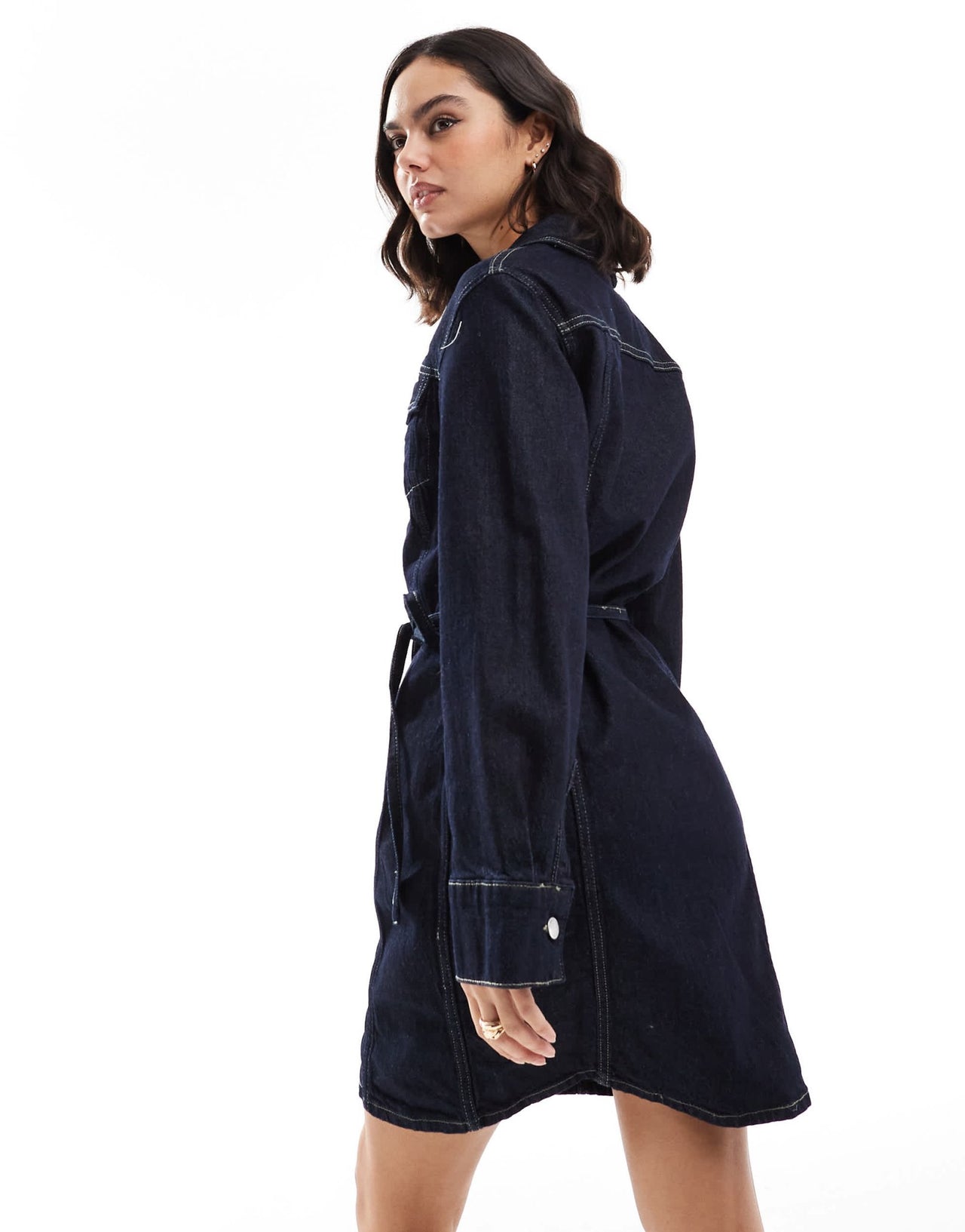 Vero Moda buttondown denim mini dress in dark blue - ASOS Sample Sale