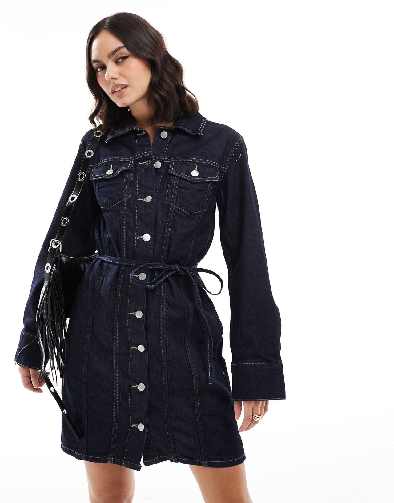 Vero Moda buttondown denim mini dress in dark blue - ASOS Sample Sale