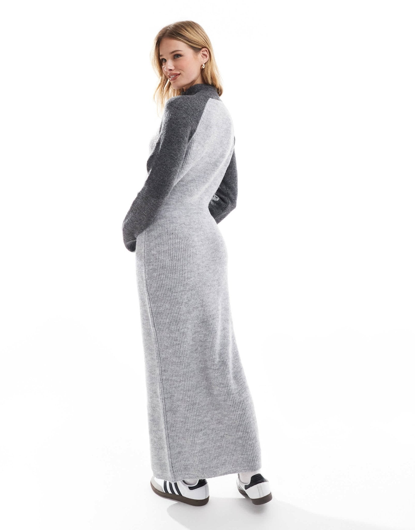 Vero Moda colourblock polo zip front knitted dress in grey - ASOS Sample Sale
