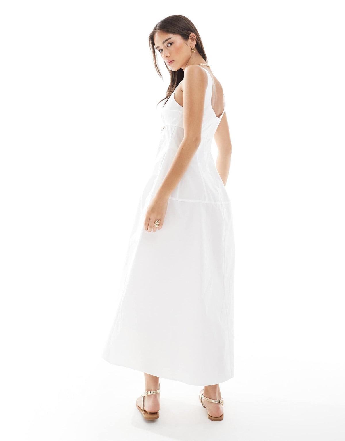 Vero Moda cotton poplin midi dress with cinched in waist detail in white - ASOS Sample Sale