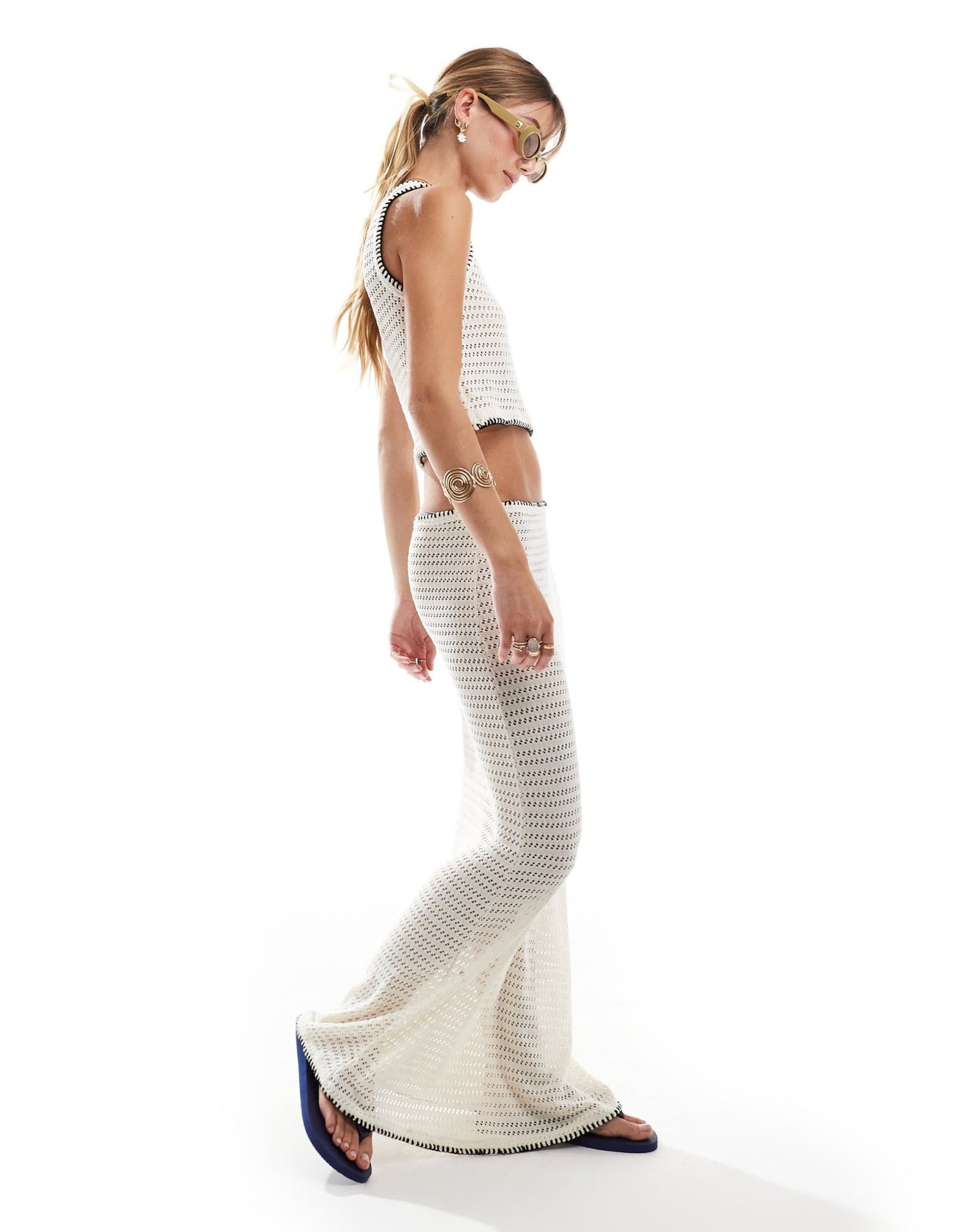 Vero Moda crochet maxi skirt co - ord with whipstitch detail in cream - ASOS Sample Sale