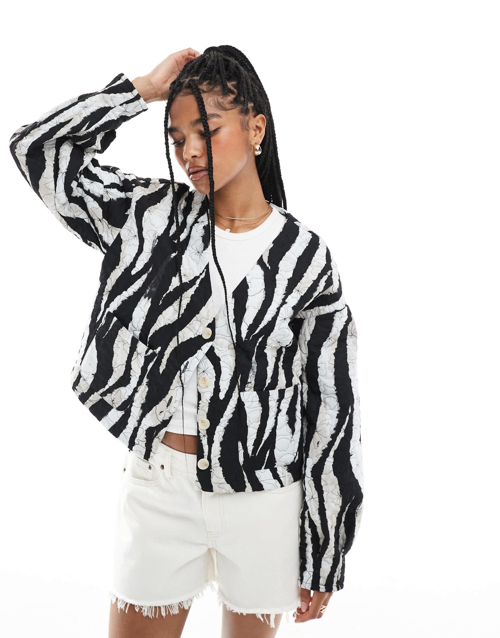 Vero Moda cropped quilted jacket in mono zebra print - ASOS Sample Sale