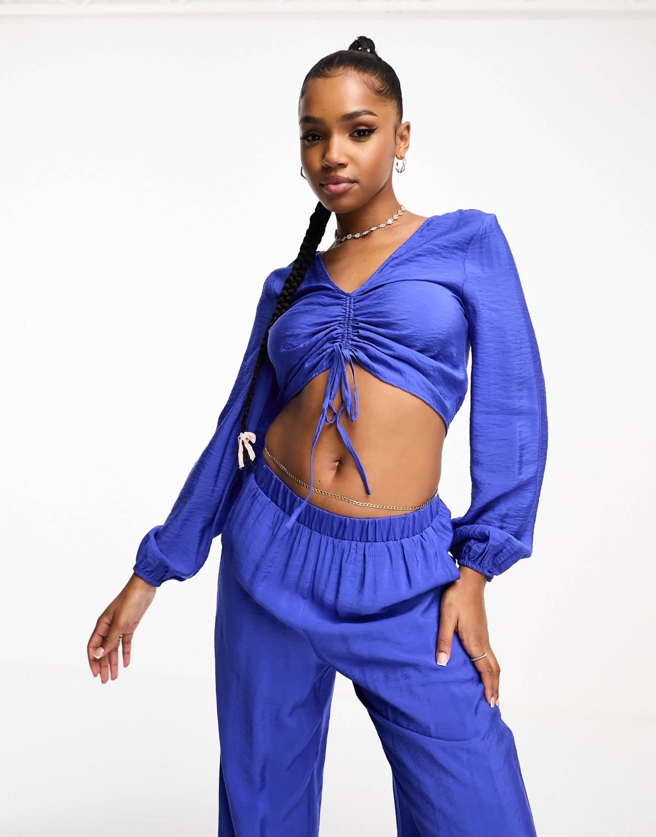 Vero Moda cropped ruched front top co - ord in dazzling blue - ASOS Sample Sale