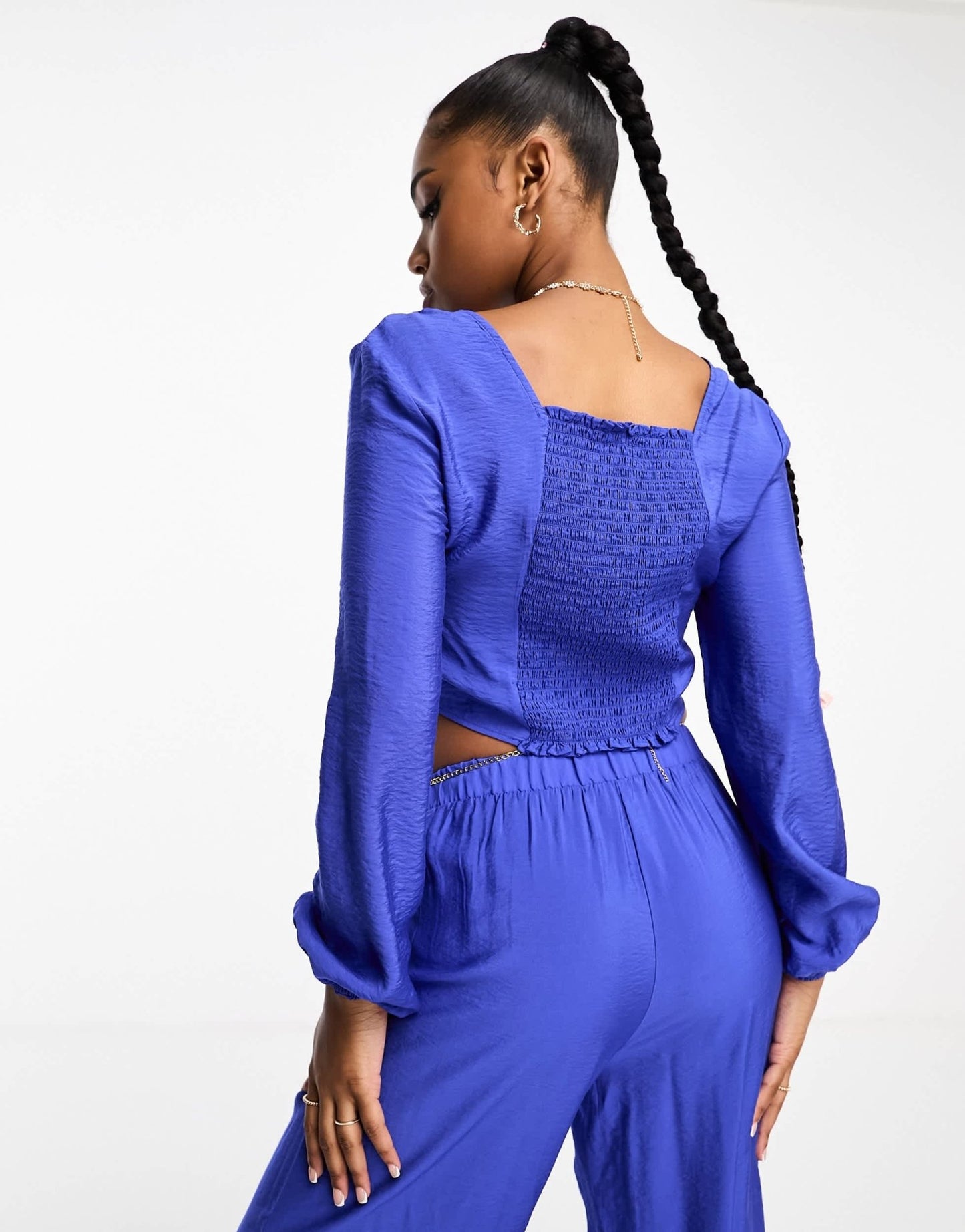 Vero Moda cropped ruched front top co - ord in dazzling blue - ASOS Sample Sale