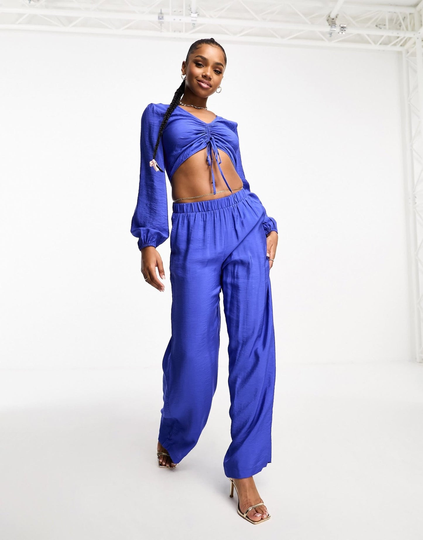 Vero Moda cropped ruched front top co - ord in dazzling blue - ASOS Sample Sale