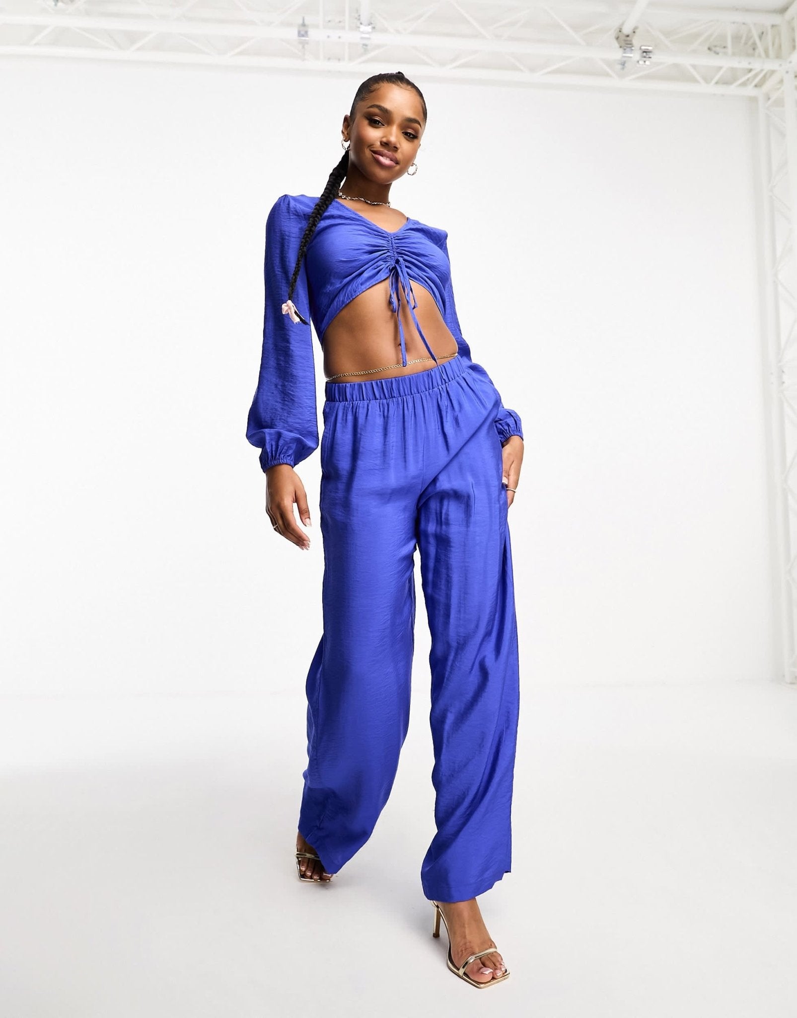 Vero Moda cropped ruched front top co - ord in dazzling blue - ASOS Sample Sale