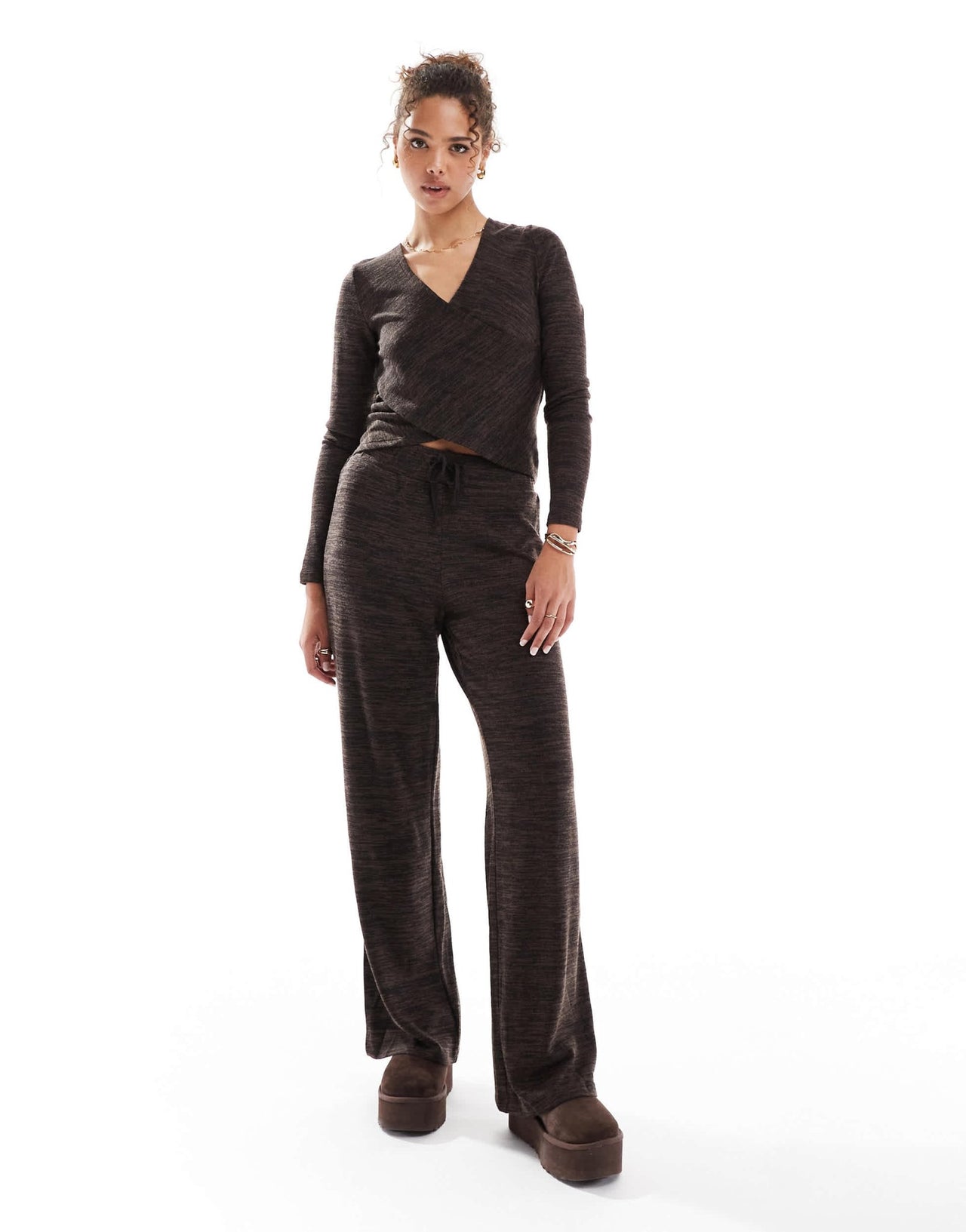 Vero Moda cross front jersey top co - ord in chocolate melange - ASOS Sample Sale