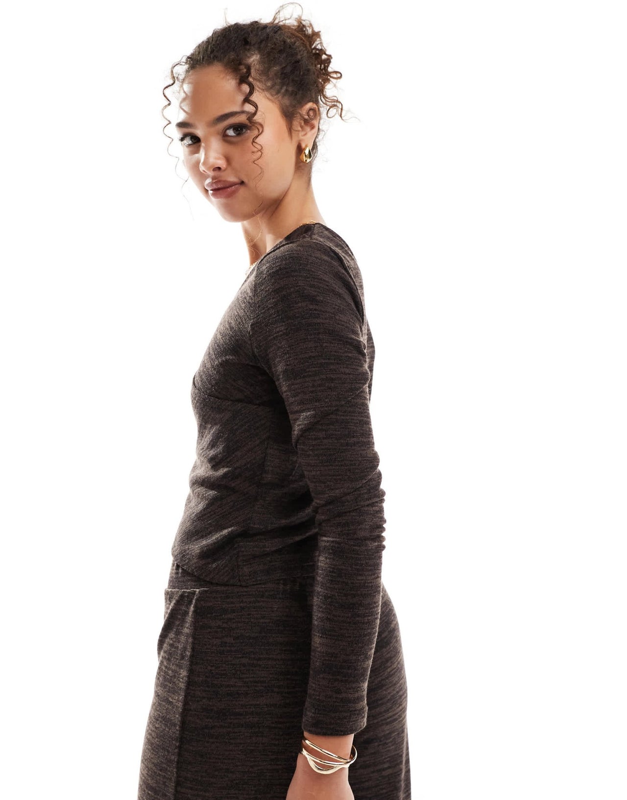 Vero Moda cross front jersey top co - ord in chocolate melange - ASOS Sample Sale