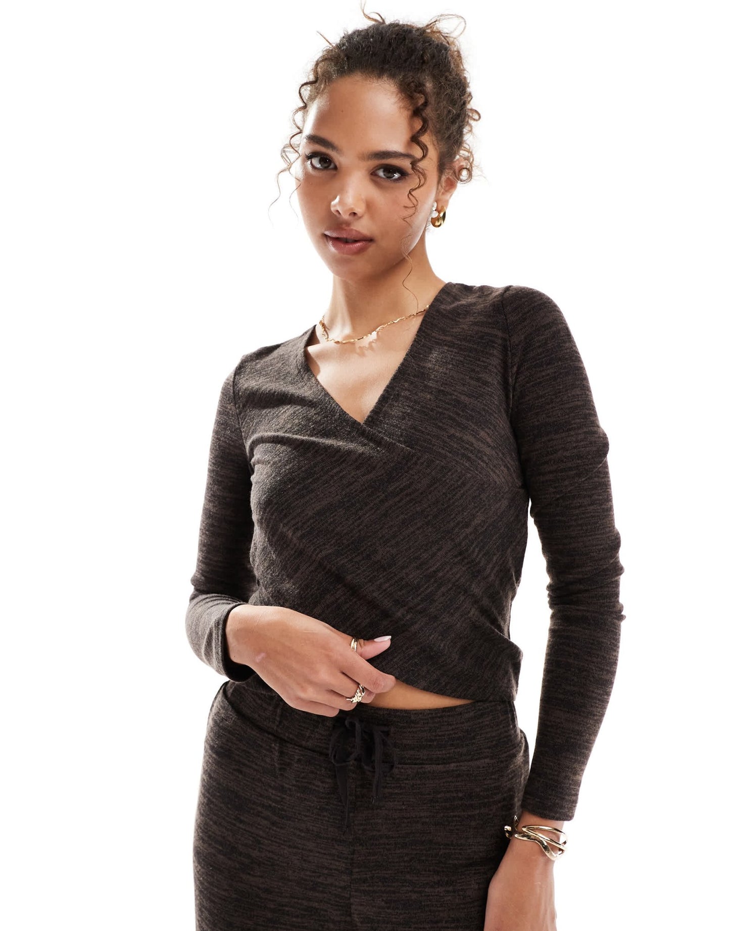 Vero Moda cross front jersey top co - ord in chocolate melange - ASOS Sample Sale
