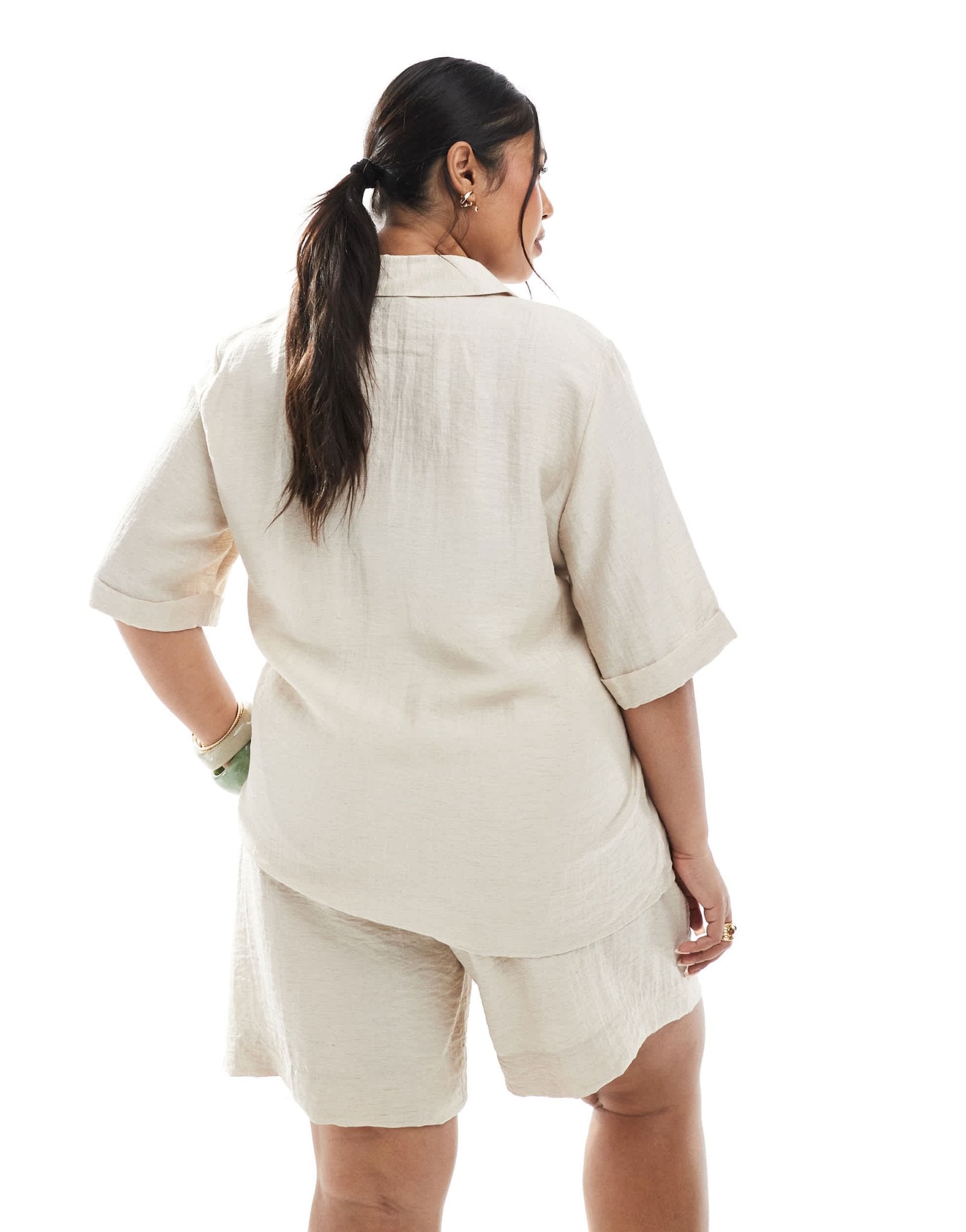 Vero Moda Curve boxy shirt co-ord in oatmeal - ASOS Sample Sale