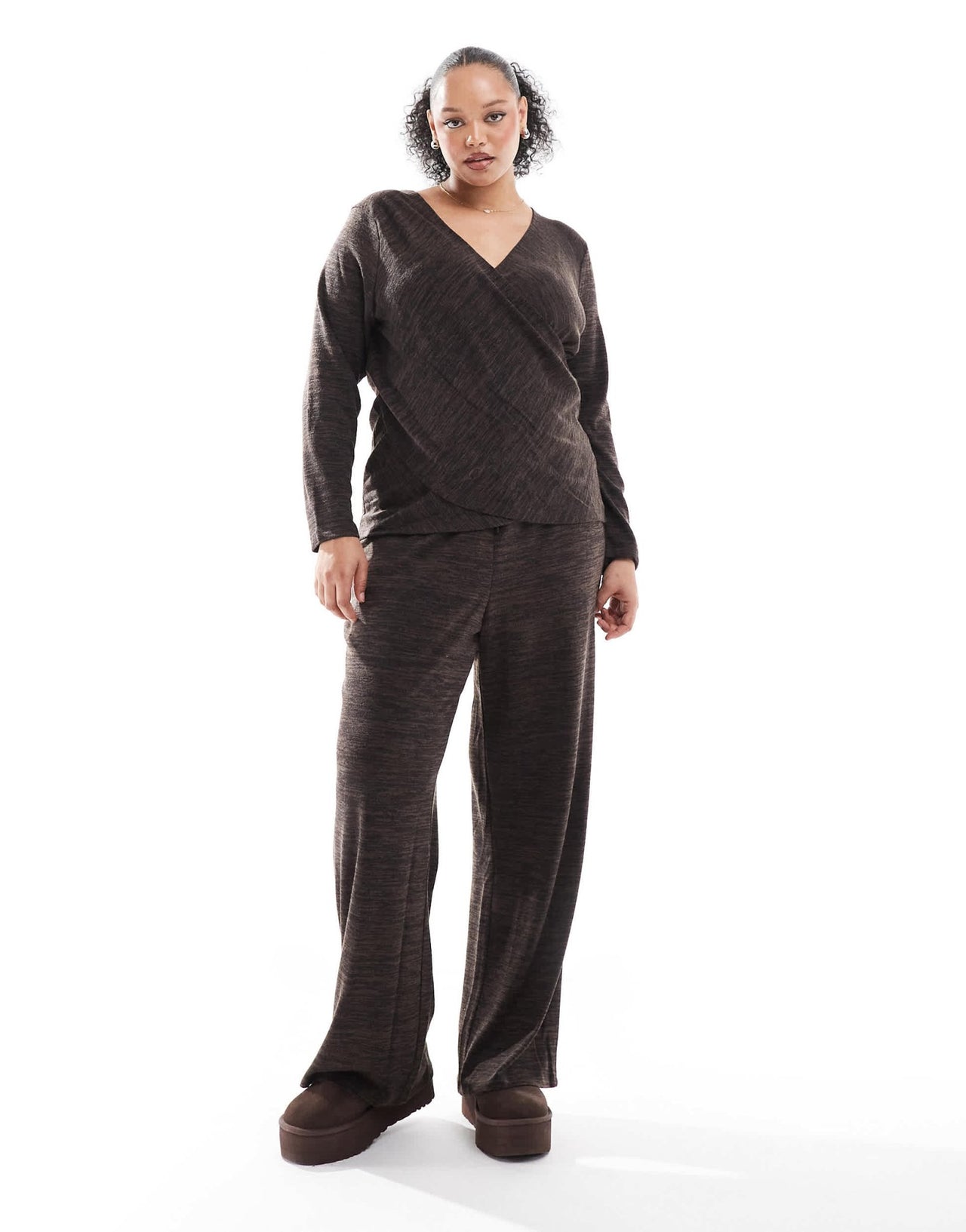 Vero Moda Curve cross front jersey top co - ord in chocolate melange - ASOS Sample Sale