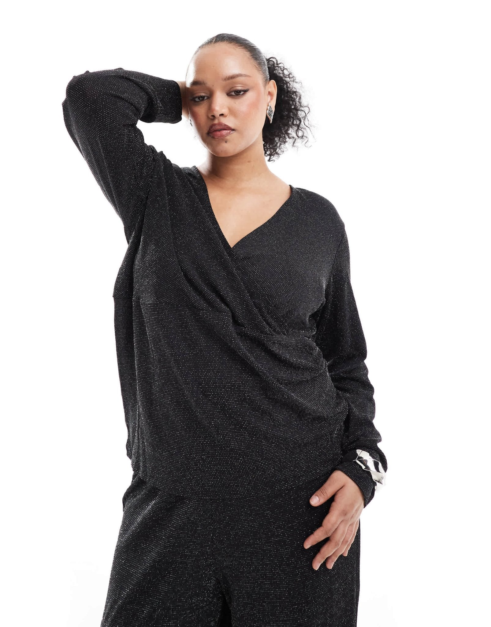 Vero Moda Curve cross front top co - ord in black glitter - ASOS Sample Sale