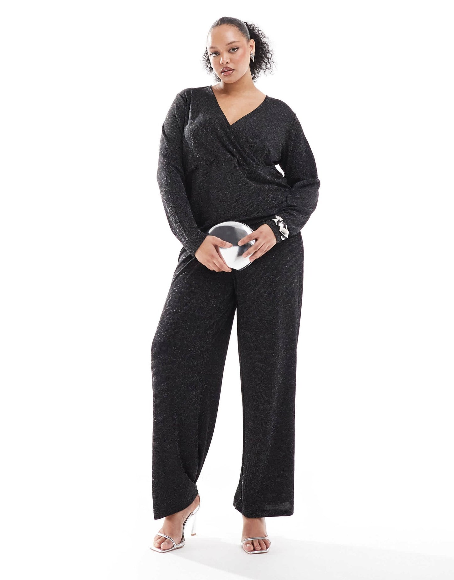 Vero Moda Curve cross front top co - ord in black glitter - ASOS Sample Sale