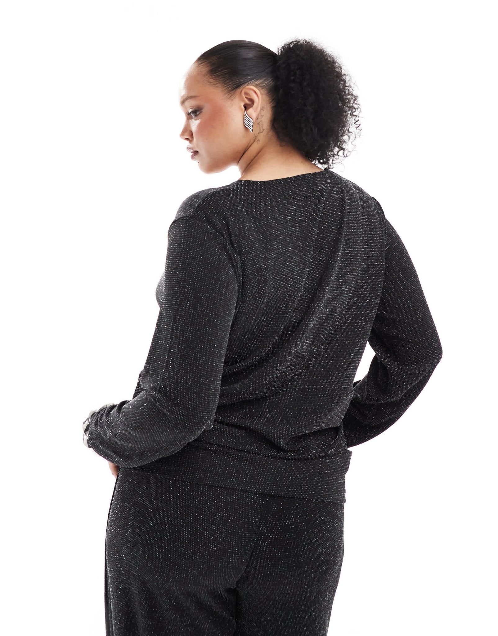 Vero Moda Curve cross front top co - ord in black glitter - ASOS Sample Sale