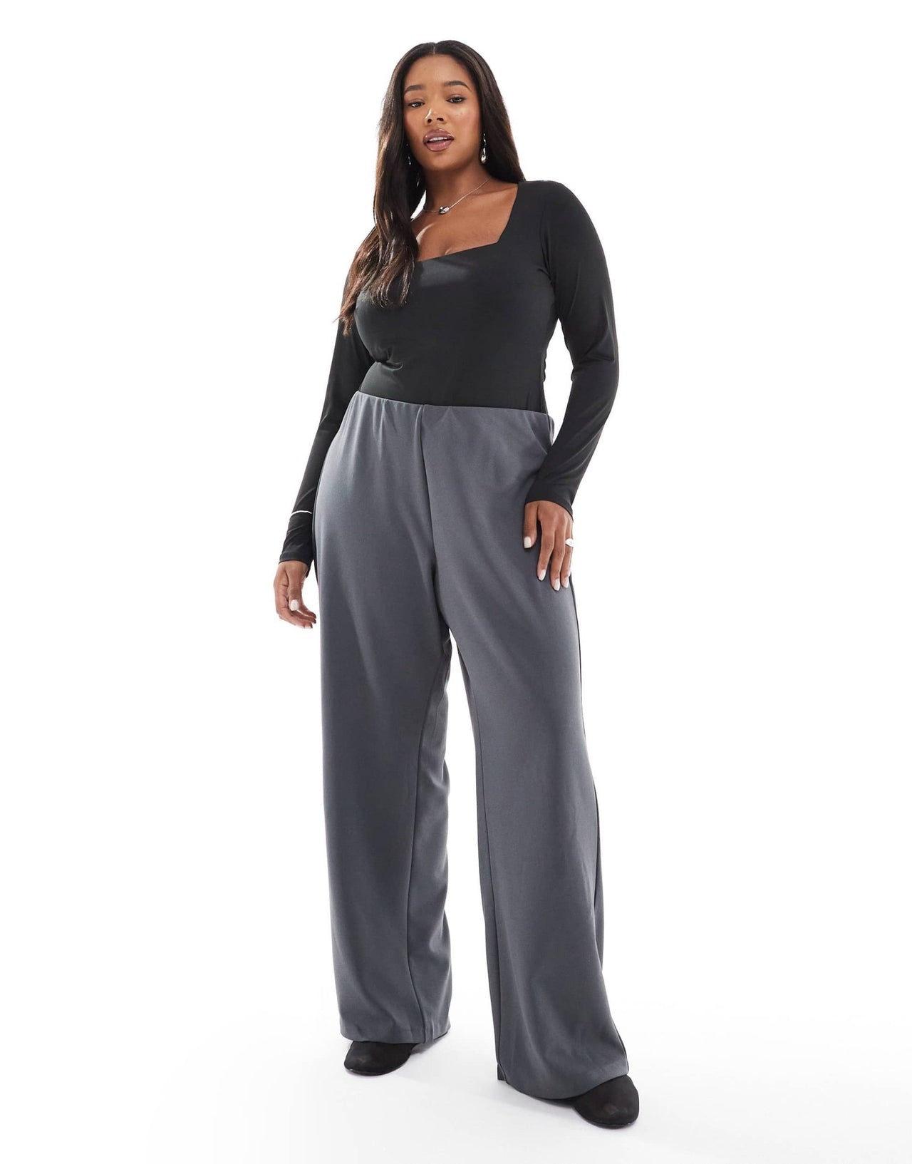 Vero Moda Curve loose pull on trousers in grey pinstripe - ASOS Sample Sale