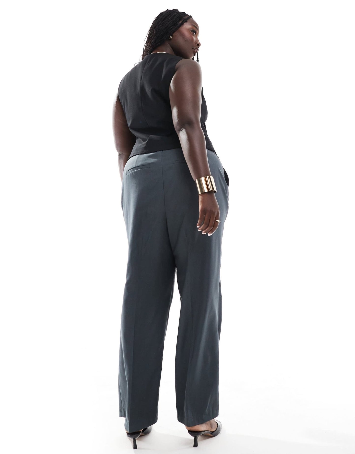 Vero Moda Curve Rita tailored wide leg dad trousers in asphalt grey - ASOS Sample Sale