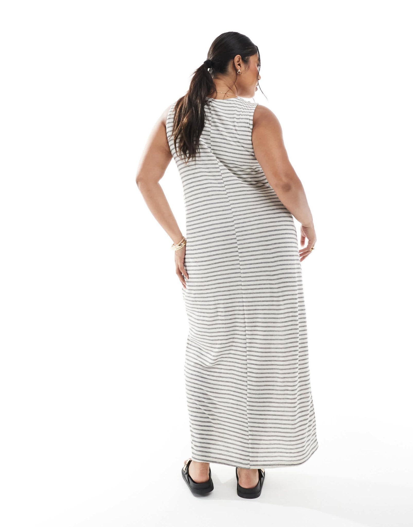 Vero Moda Curve slubby maxi tank dress in mono stripe - ASOS Sample Sale